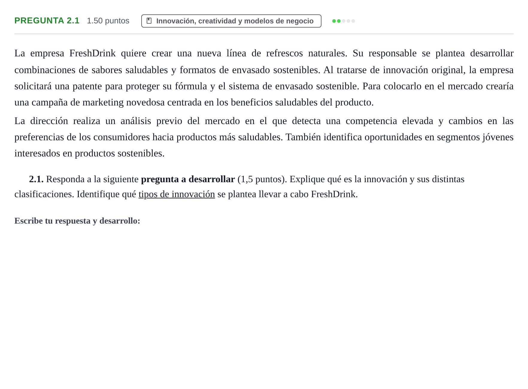 Enunciado: Pregunta 2.1 · Empresa y Diseño de Modelos de Negocio PAU Castilla-La Mancha Ordinaria 2026