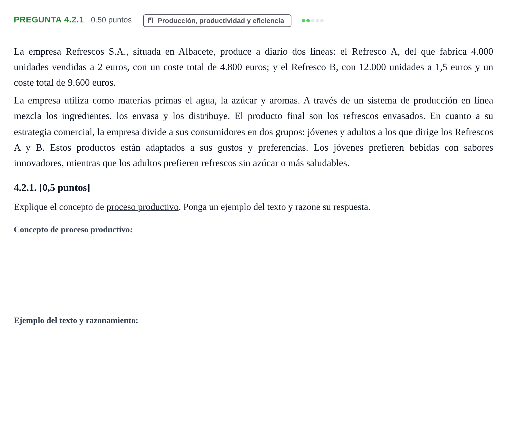 Enunciado: Pregunta 4.2.1 · Empresa y Diseño de Modelos de Negocio PAU Castilla-La Mancha Ordinaria 2026