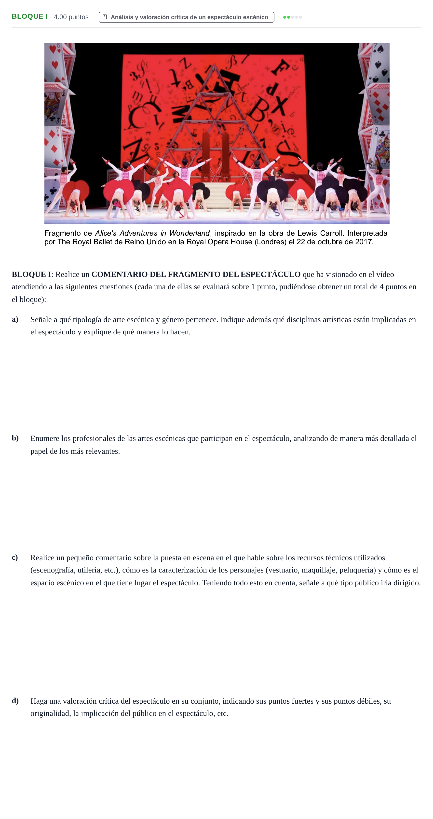 Enunciado: Bloque I · Artes Escénicas PAU Castilla-La Mancha Ordinaria 2026