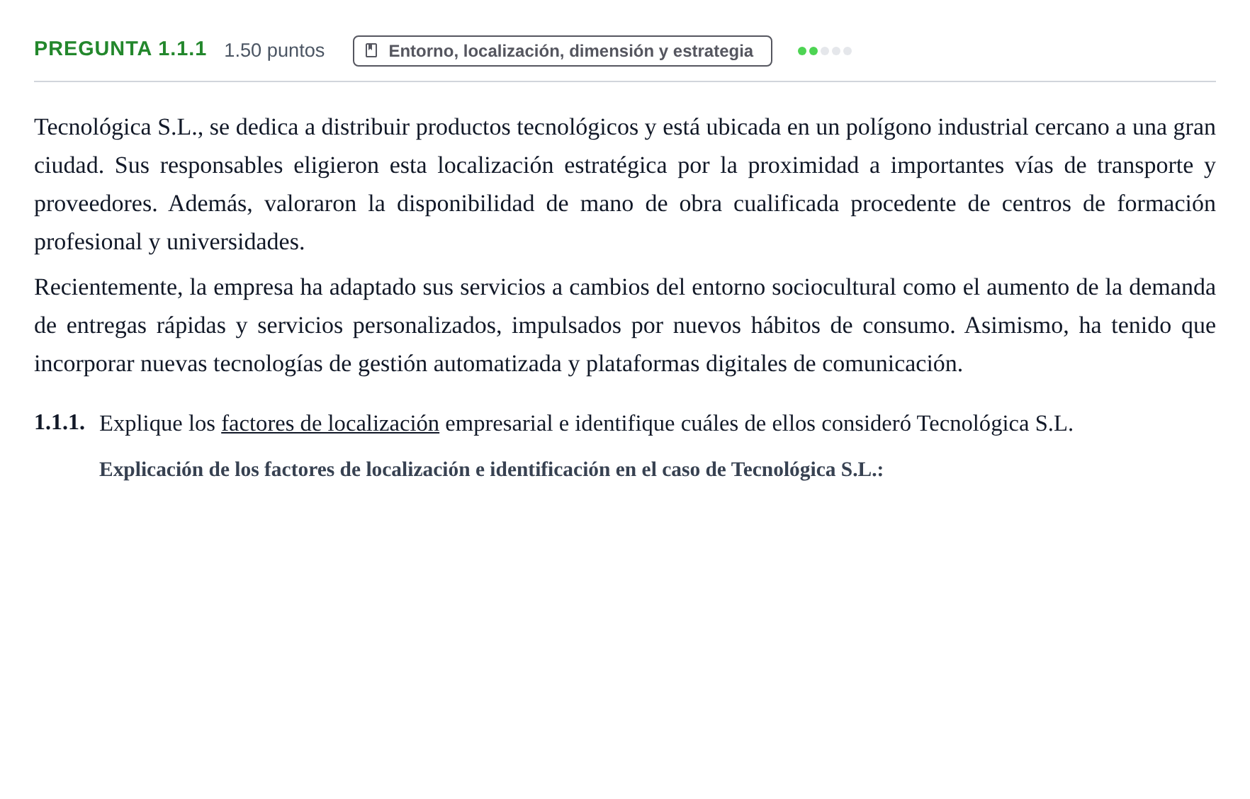 Enunciado: Pregunta 1.1.1 · Empresa y Diseño de Modelos de Negocio PAU Castilla-La Mancha Ordinaria 2026