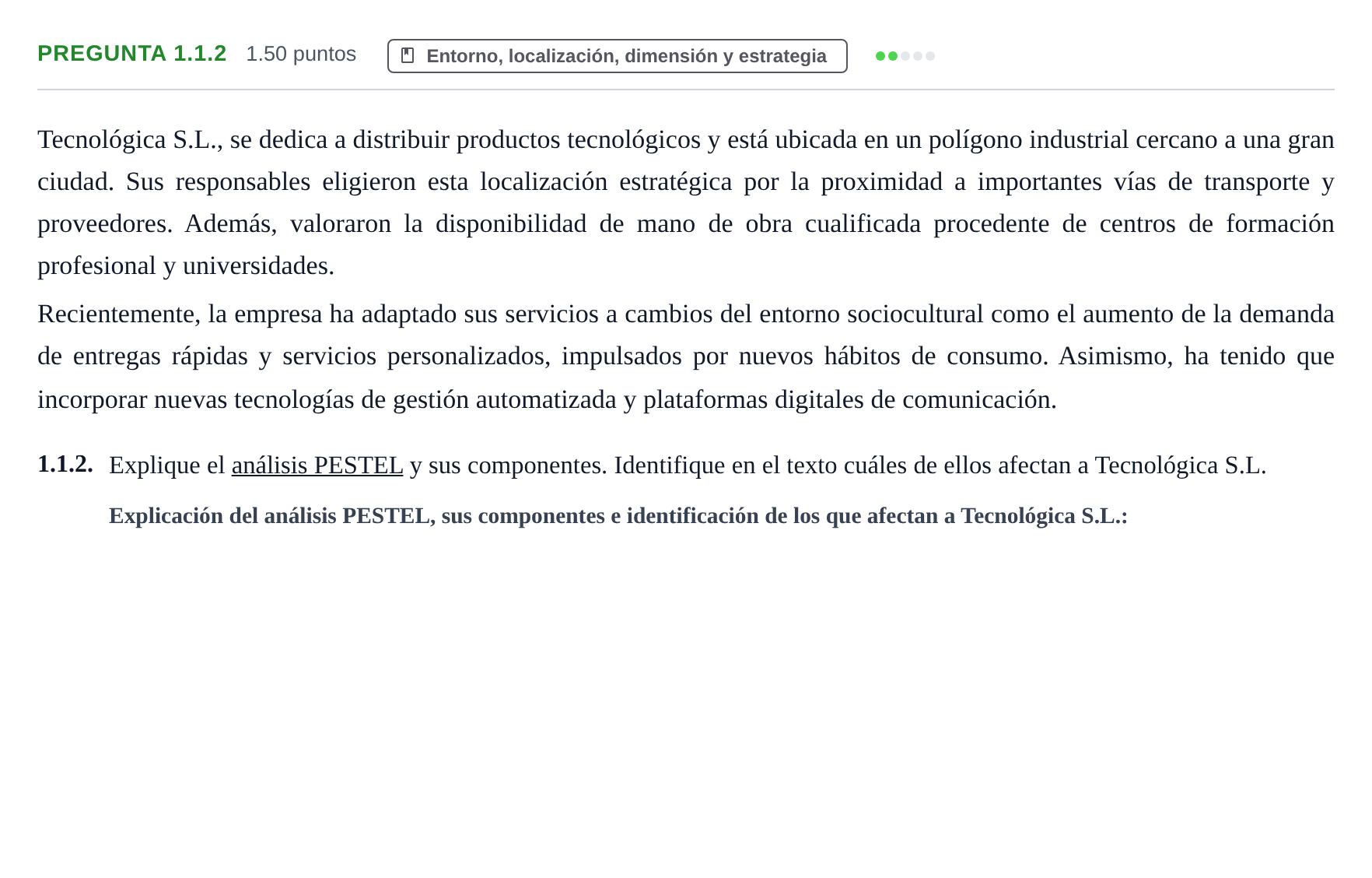 Enunciado: Pregunta 1.1.2 · Empresa y Diseño de Modelos de Negocio PAU Castilla-La Mancha Ordinaria 2026