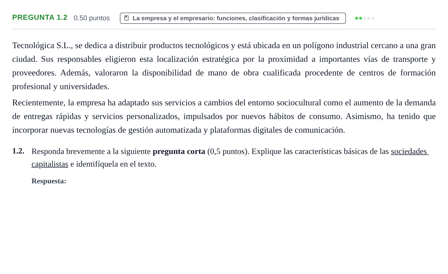 Enunciado: Pregunta 1.2 · Empresa y Diseño de Modelos de Negocio PAU Castilla-La Mancha Ordinaria 2026