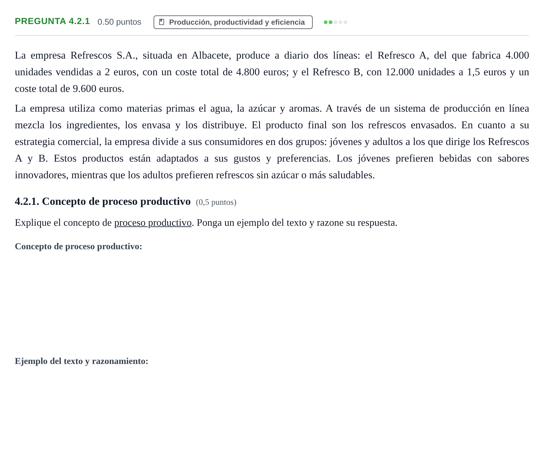 Enunciado: Pregunta 4.2.1 · Empresa y Diseño de Modelos de Negocio PAU Castilla-La Mancha Ordinaria 2026