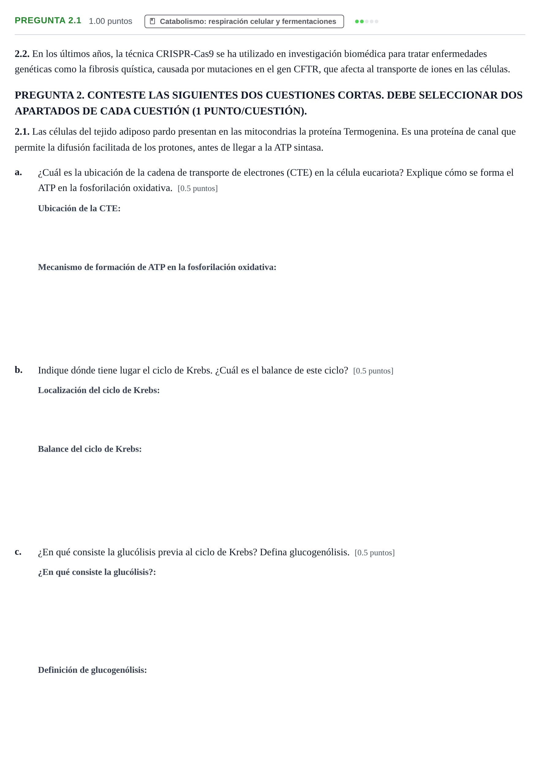 Enunciado: Pregunta 2.1 · Biología PAU Castilla-La Mancha Extraordinaria 2026