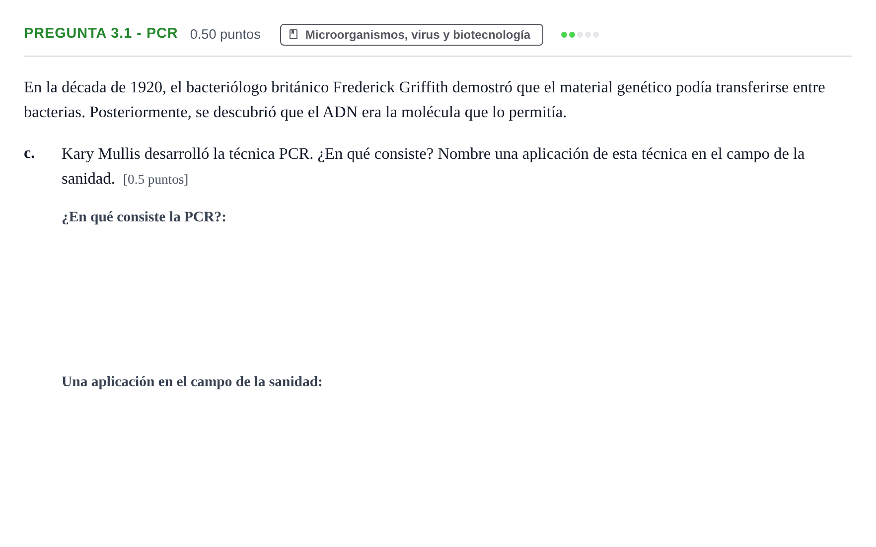 Enunciado: Pregunta 3.1 - PCR · Biología PAU Castilla-La Mancha Extraordinaria 2026
