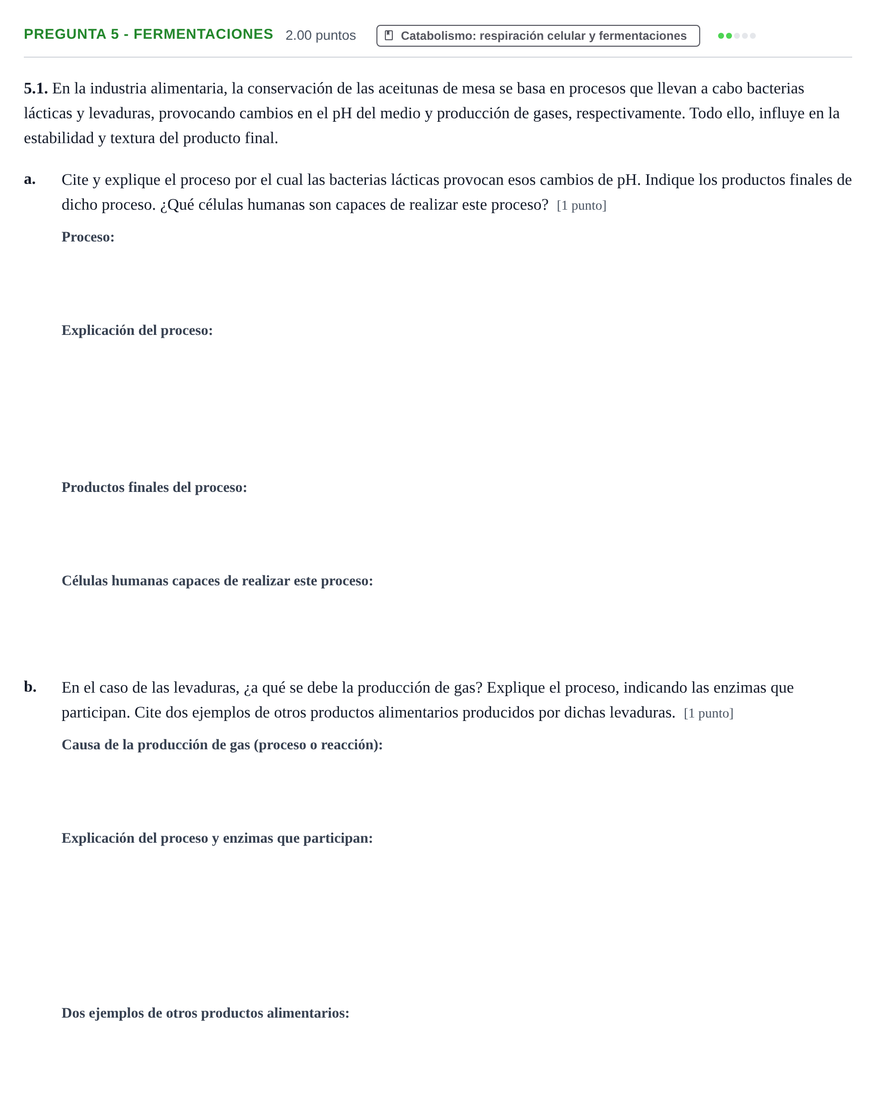 Enunciado: Pregunta 5 - Fermentaciones · Biología PAU Castilla-La Mancha Extraordinaria 2026