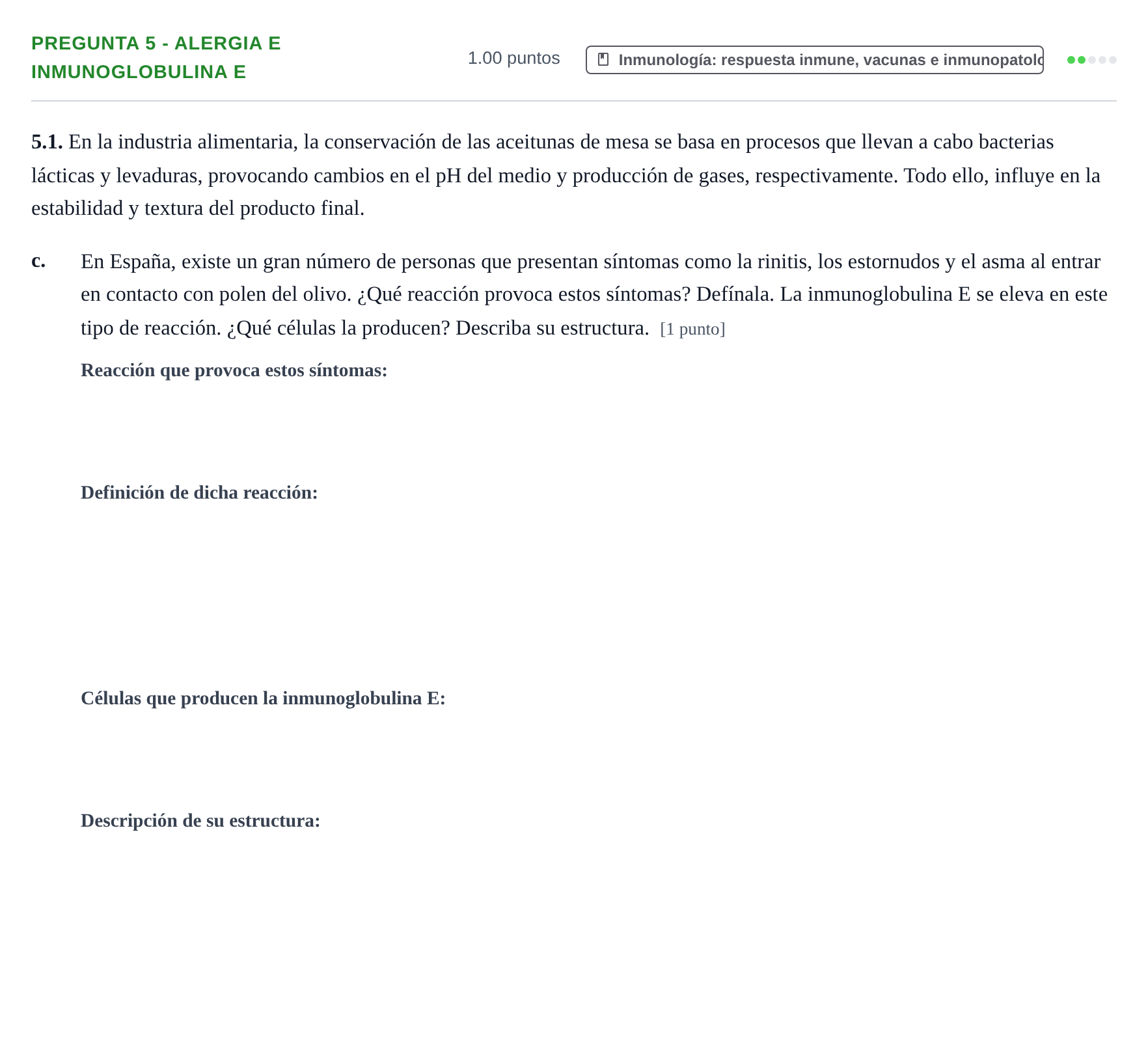 Enunciado: Pregunta 5 - Alergia e inmunoglobulina E · Biología PAU Castilla-La Mancha Extraordinaria 2026