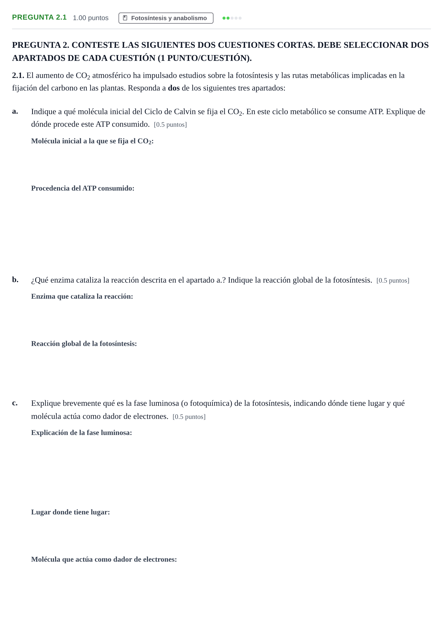 Enunciado: Pregunta 2.1 · Biología PAU Castilla-La Mancha Ordinaria 2026