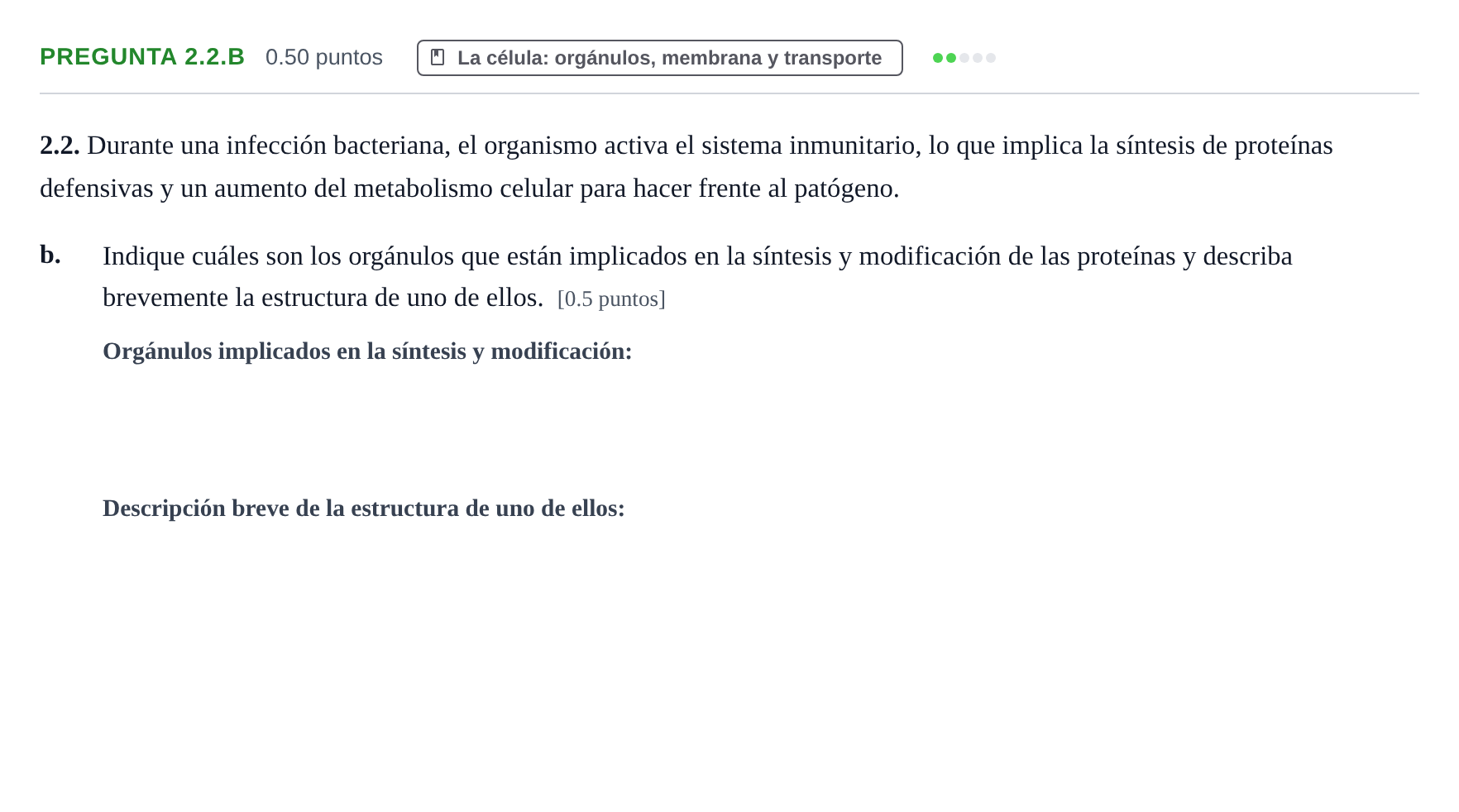 Enunciado: Pregunta 2.2.b - La célula: orgánulos · Biología PAU Castilla-La Mancha Ordinaria 2026