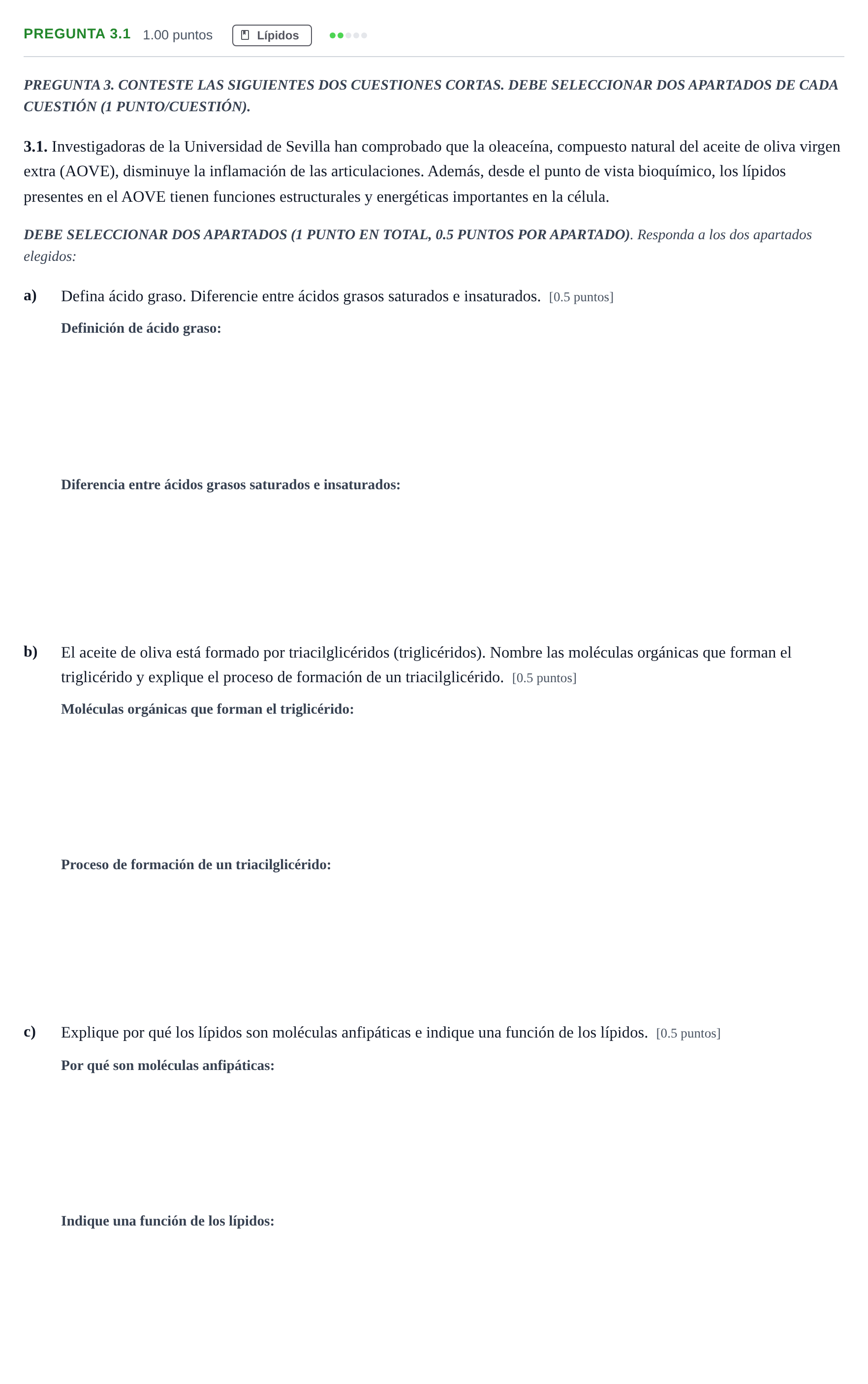 Enunciado: Pregunta 3.1 · Biología PAU Castilla-La Mancha Ordinaria 2026
