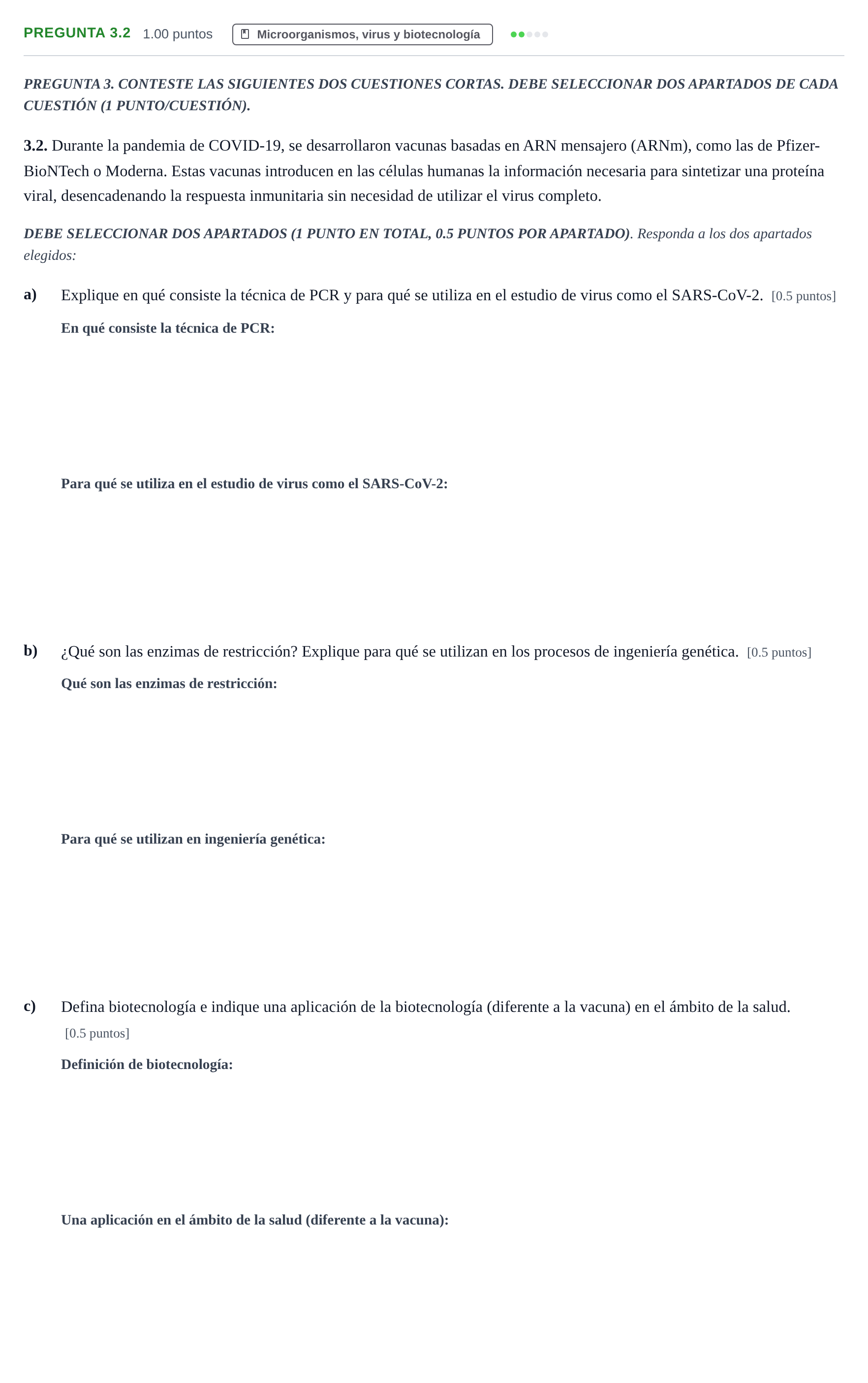 Enunciado: Pregunta 3.2 · Biología PAU Castilla-La Mancha Ordinaria 2026