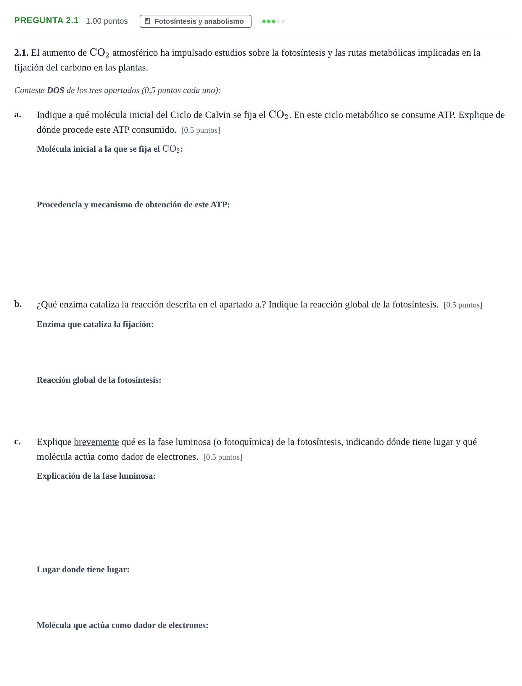 Enunciado: Pregunta 2.1 · Biología PAU Castilla-La Mancha Ordinaria 2026