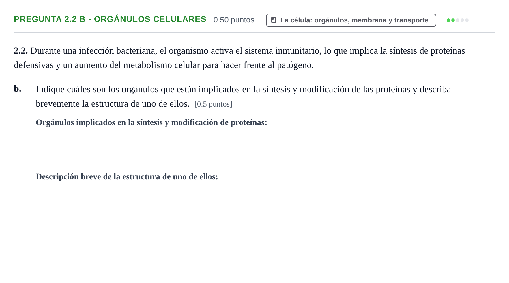 Enunciado: Pregunta 2.2 b - Orgánulos celulares · Biología PAU Castilla-La Mancha Ordinaria 2026