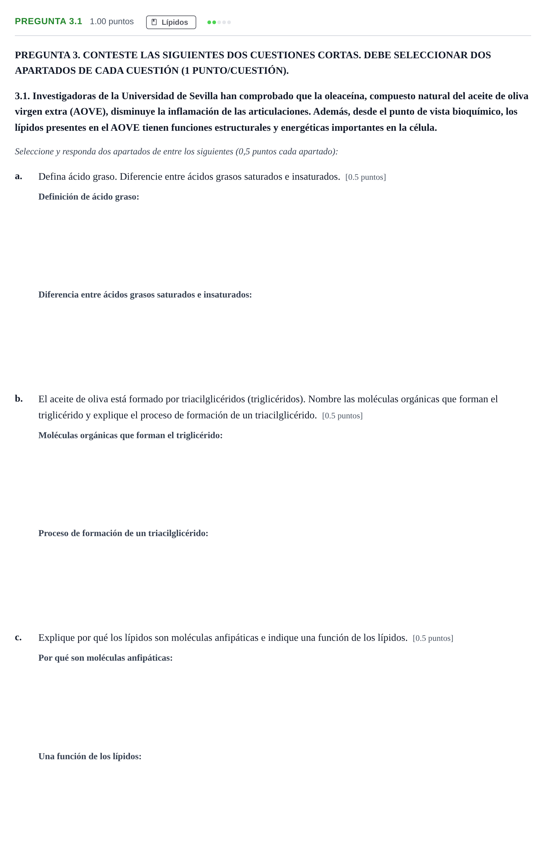 Enunciado: Pregunta 3.1 · Biología PAU Castilla-La Mancha Ordinaria 2026