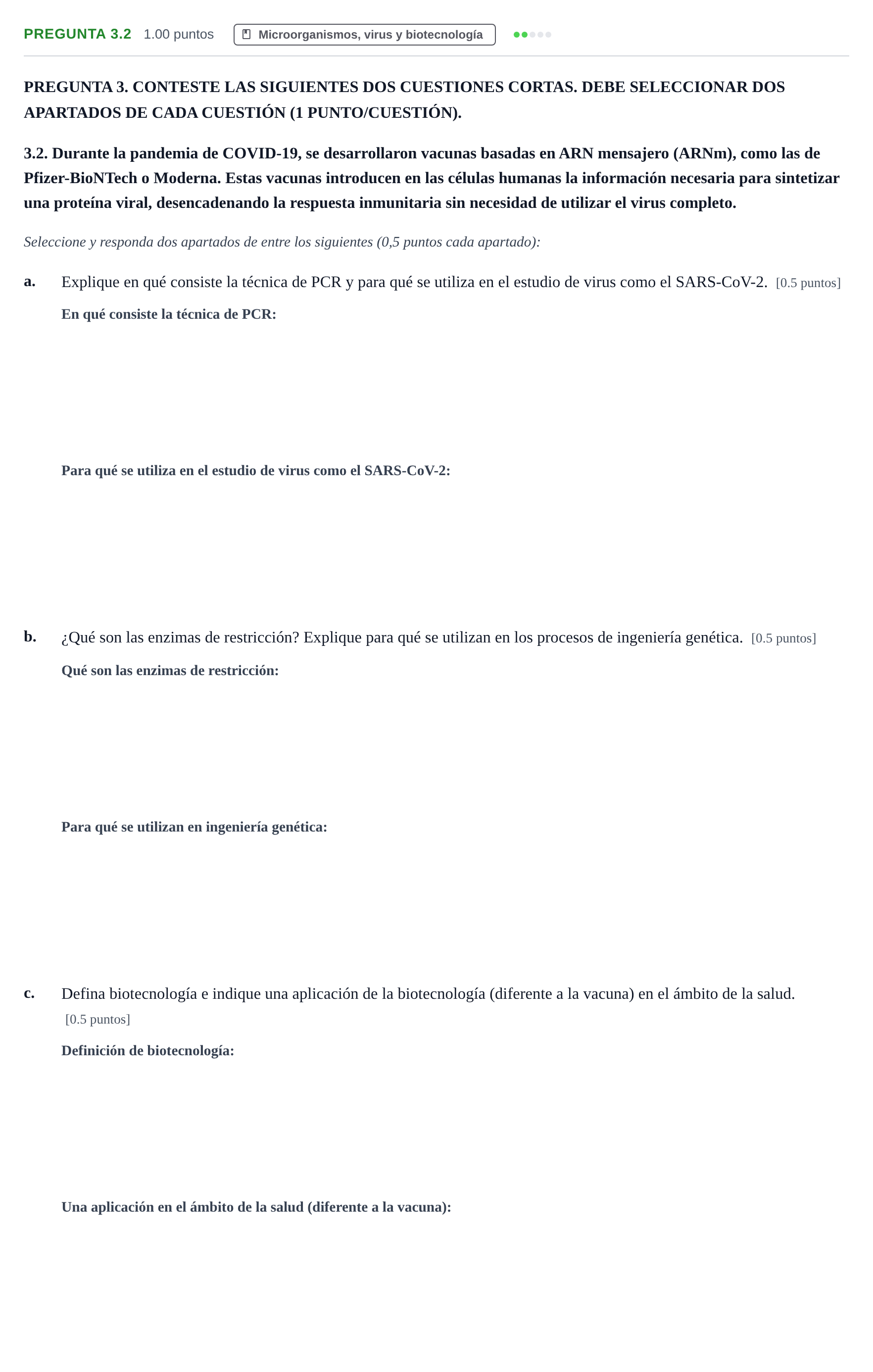 Enunciado: Pregunta 3.2 · Biología PAU Castilla-La Mancha Ordinaria 2026
