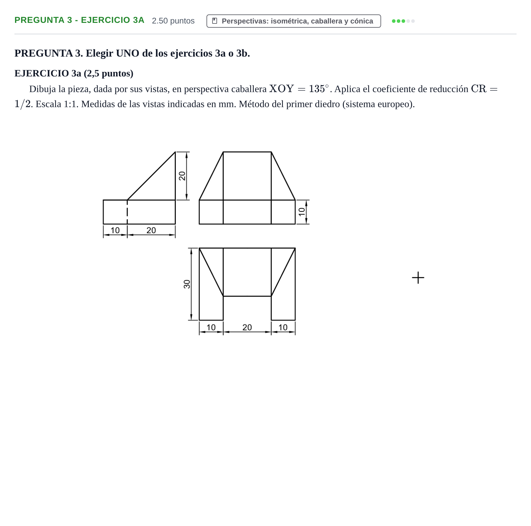Enunciado: Pregunta 3 - Ejercicio 3a · Dibujo técnico II PAU Castilla-La Mancha Ordinaria 2026