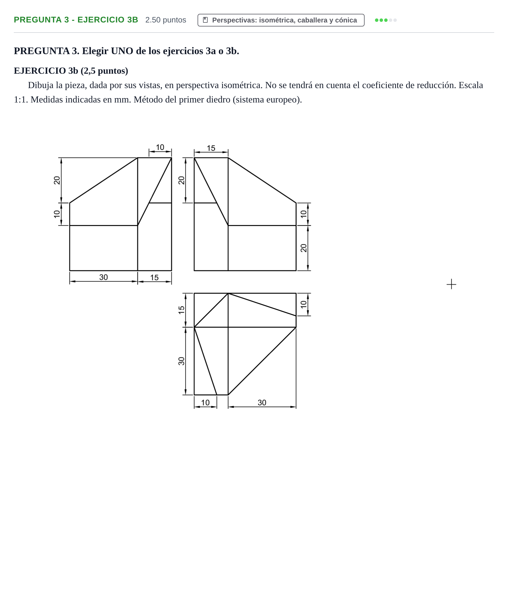 Enunciado: Pregunta 3 - Ejercicio 3b · Dibujo técnico II PAU Castilla-La Mancha Ordinaria 2026