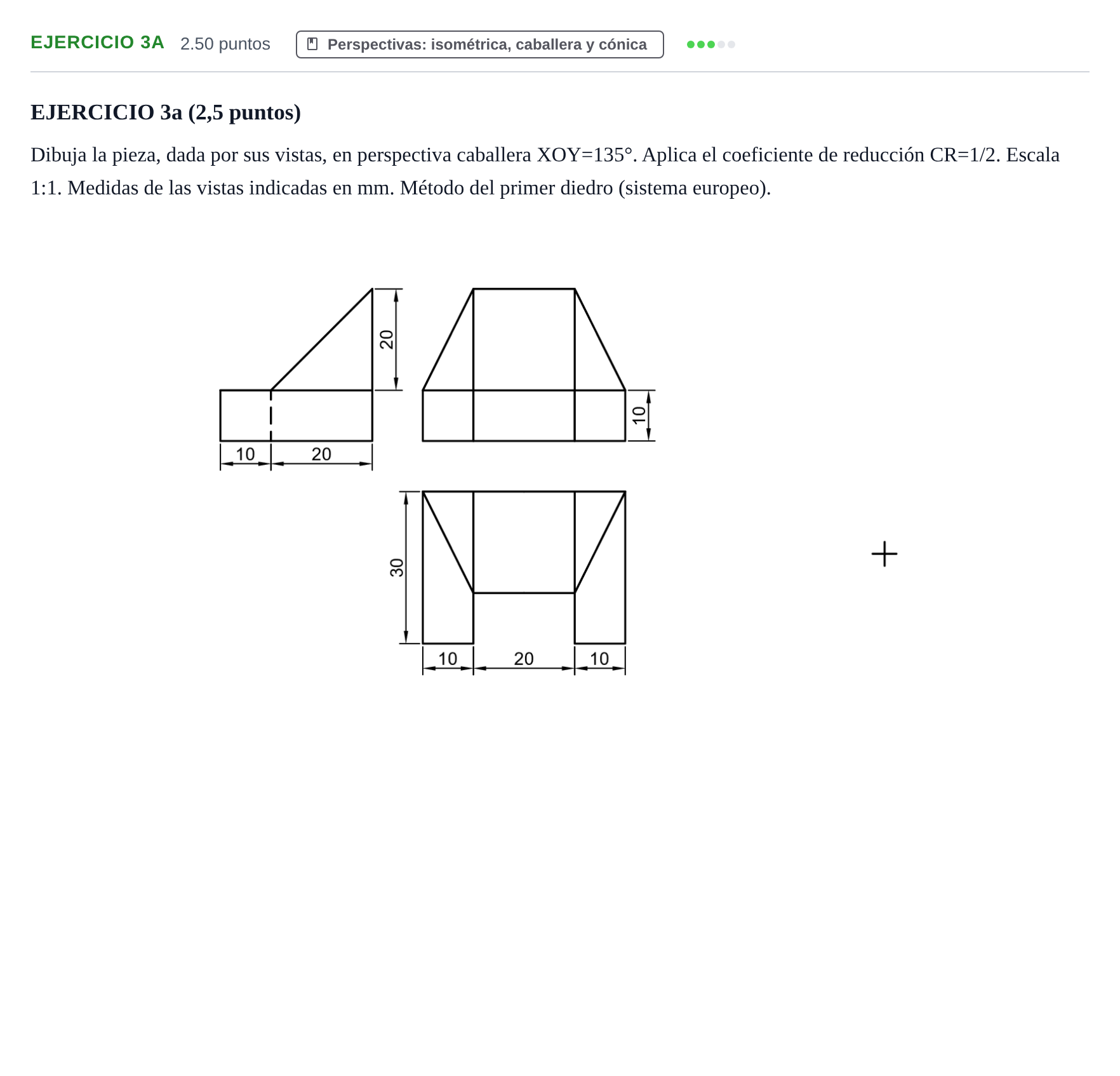 Enunciado: Ejercicio 3a · Dibujo técnico II PAU Castilla-La Mancha Ordinaria 2026