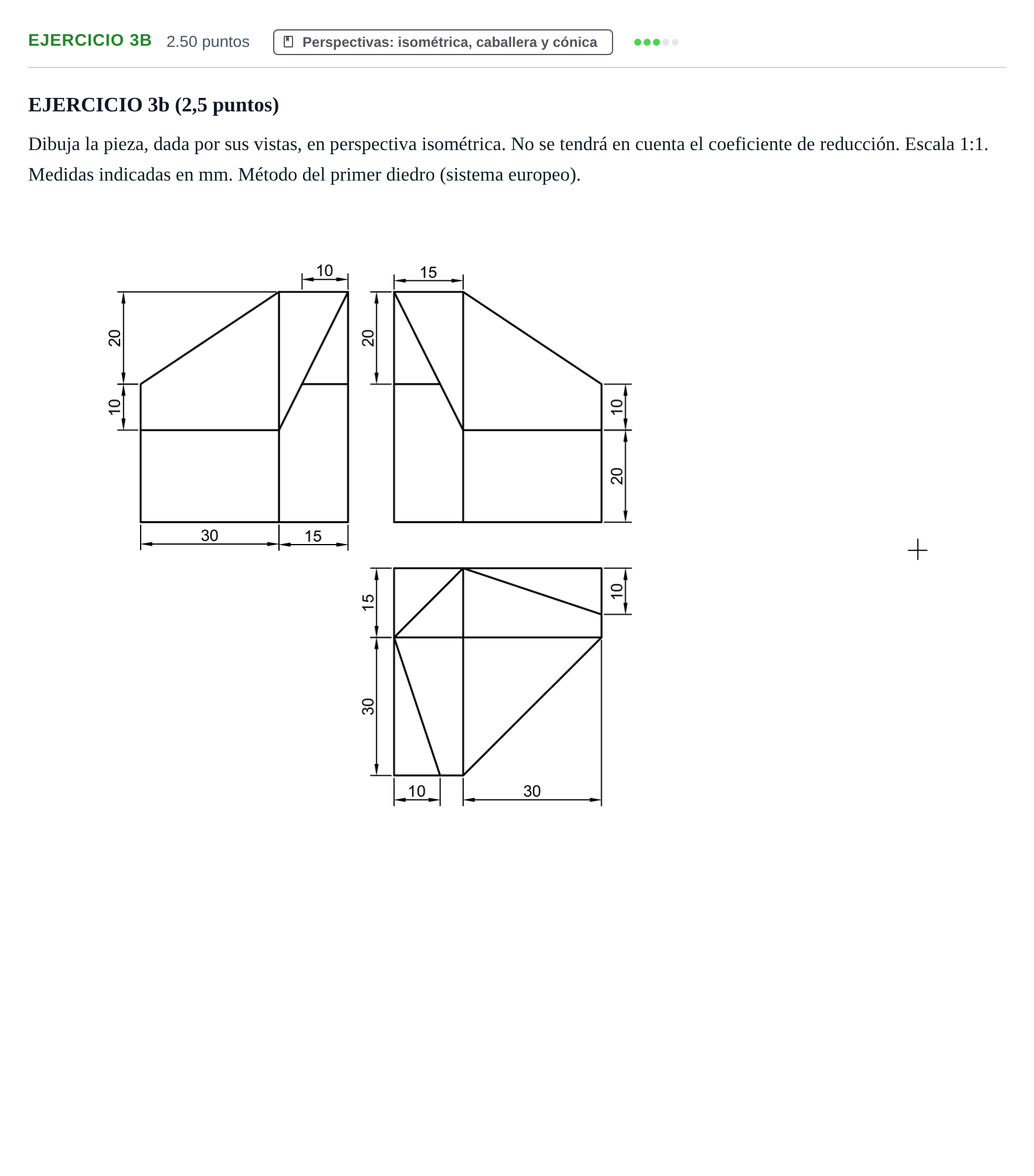 Enunciado: Ejercicio 3b · Dibujo técnico II PAU Castilla-La Mancha Ordinaria 2026