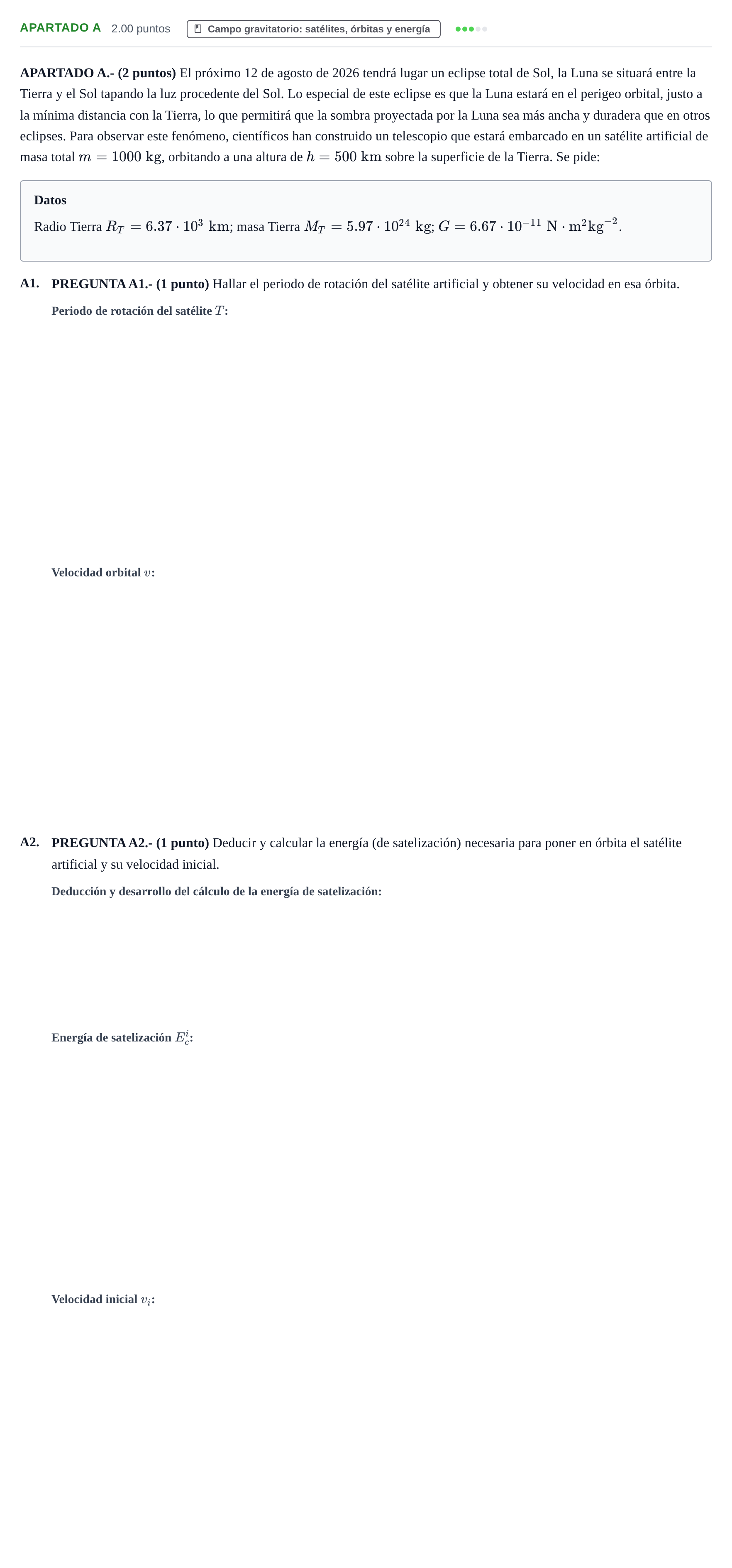 Enunciado: Apartado A · Física PAU Castilla-La Mancha Extraordinaria 2026
