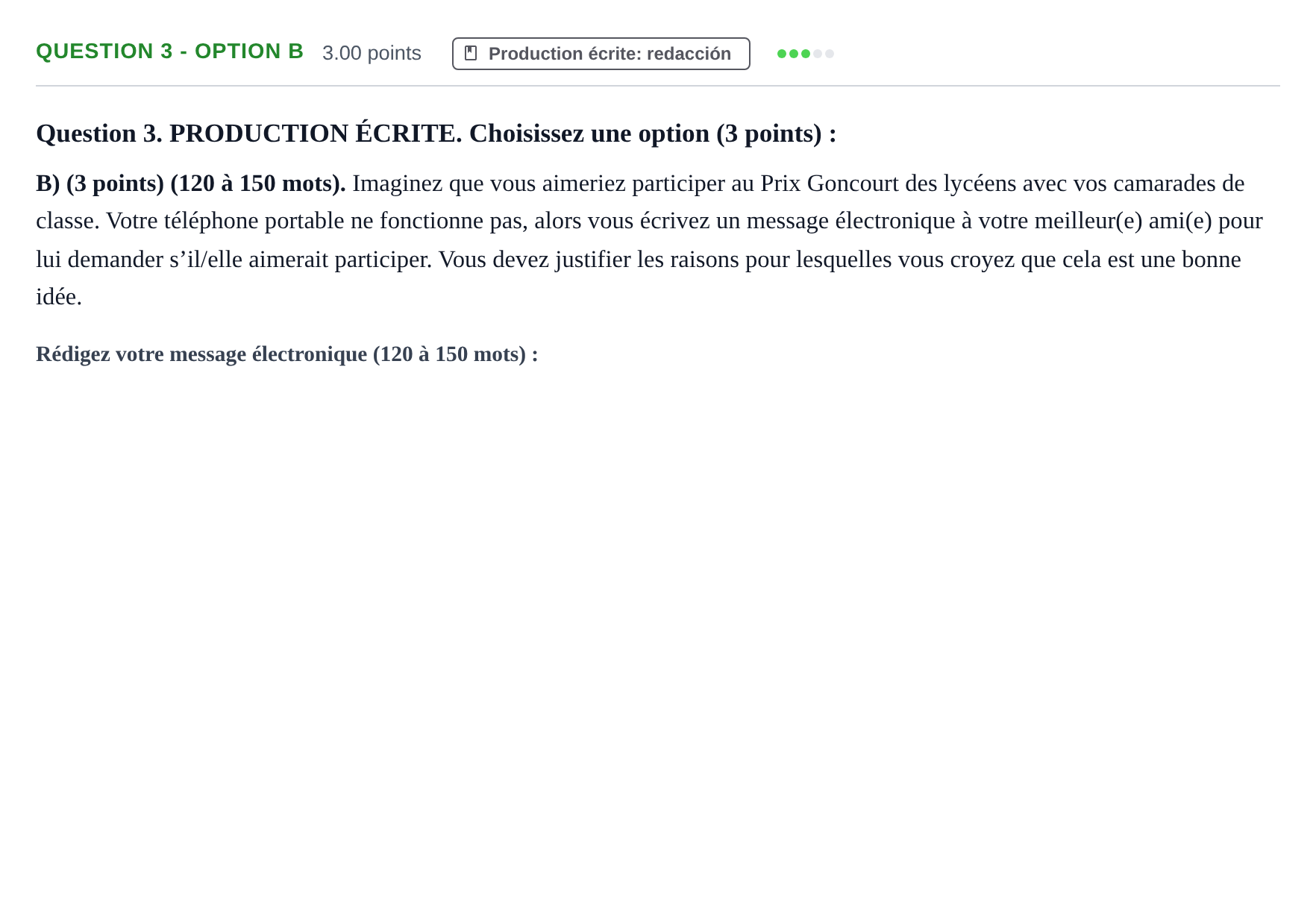Enunciado: Question 3 - Option B · Francés PAU Castilla-La Mancha Ordinaria 2026