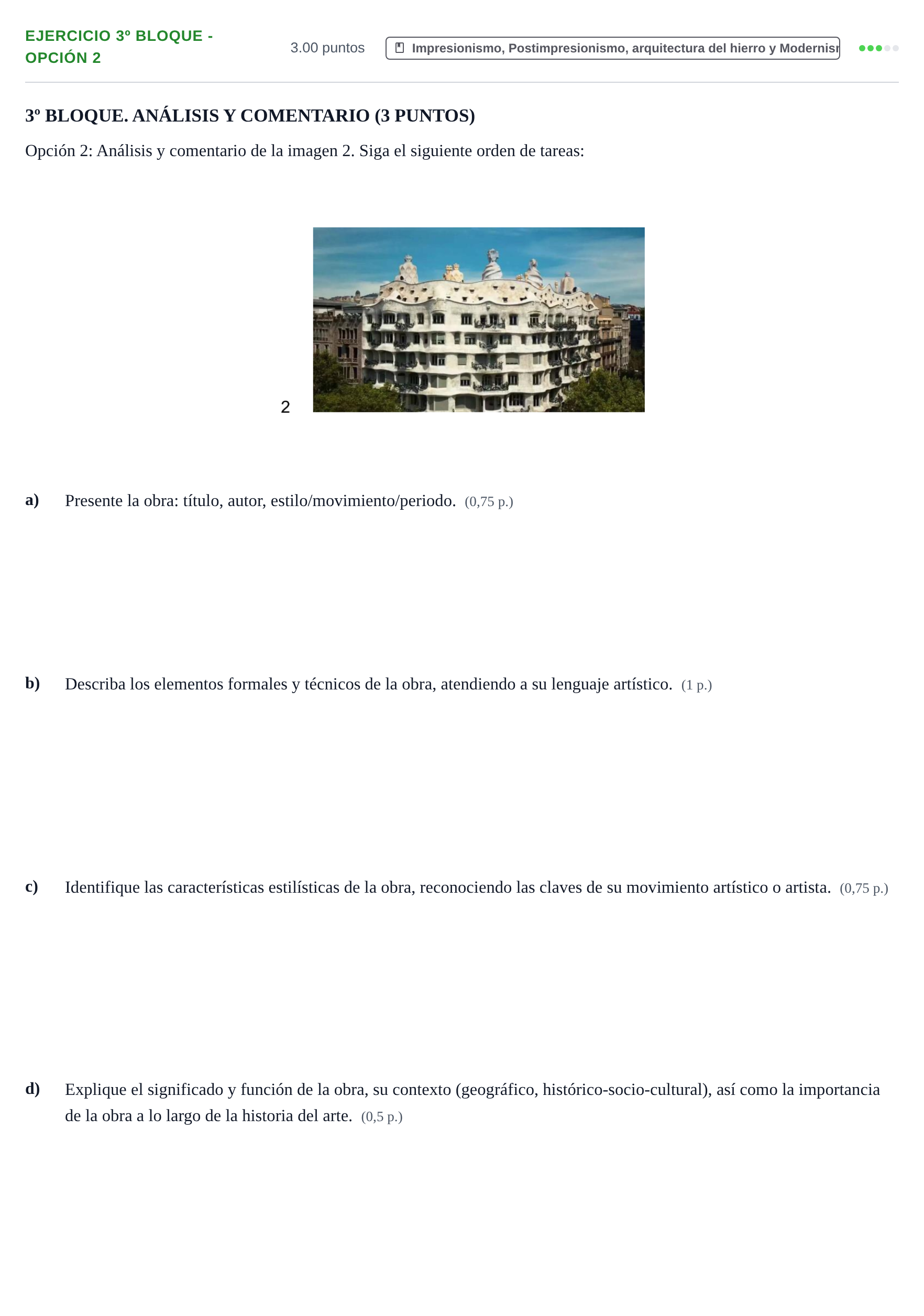 Enunciado: Ejercicio 3º Bloque - Opción 2 · Fundamentos Artísticos PAU Castilla-La Mancha Extraordinaria 2026