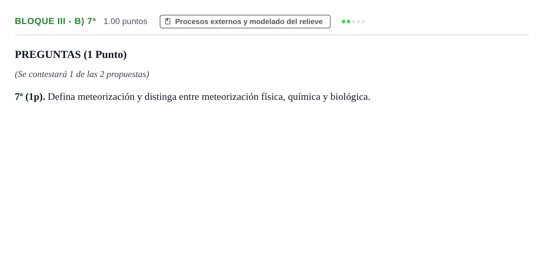 Enunciado: Bloque III - B) 7ª · Geología y Ciencias Ambientales PAU Castilla-La Mancha Extraordinaria 2026