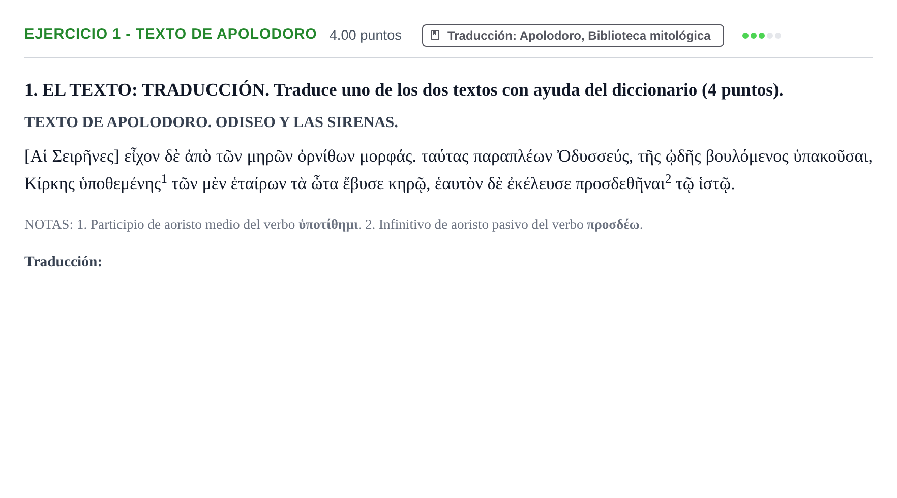 Enunciado: Ejercicio 1 - Texto de Apolodoro · Griego II PAU Castilla-La Mancha Ordinaria 2026