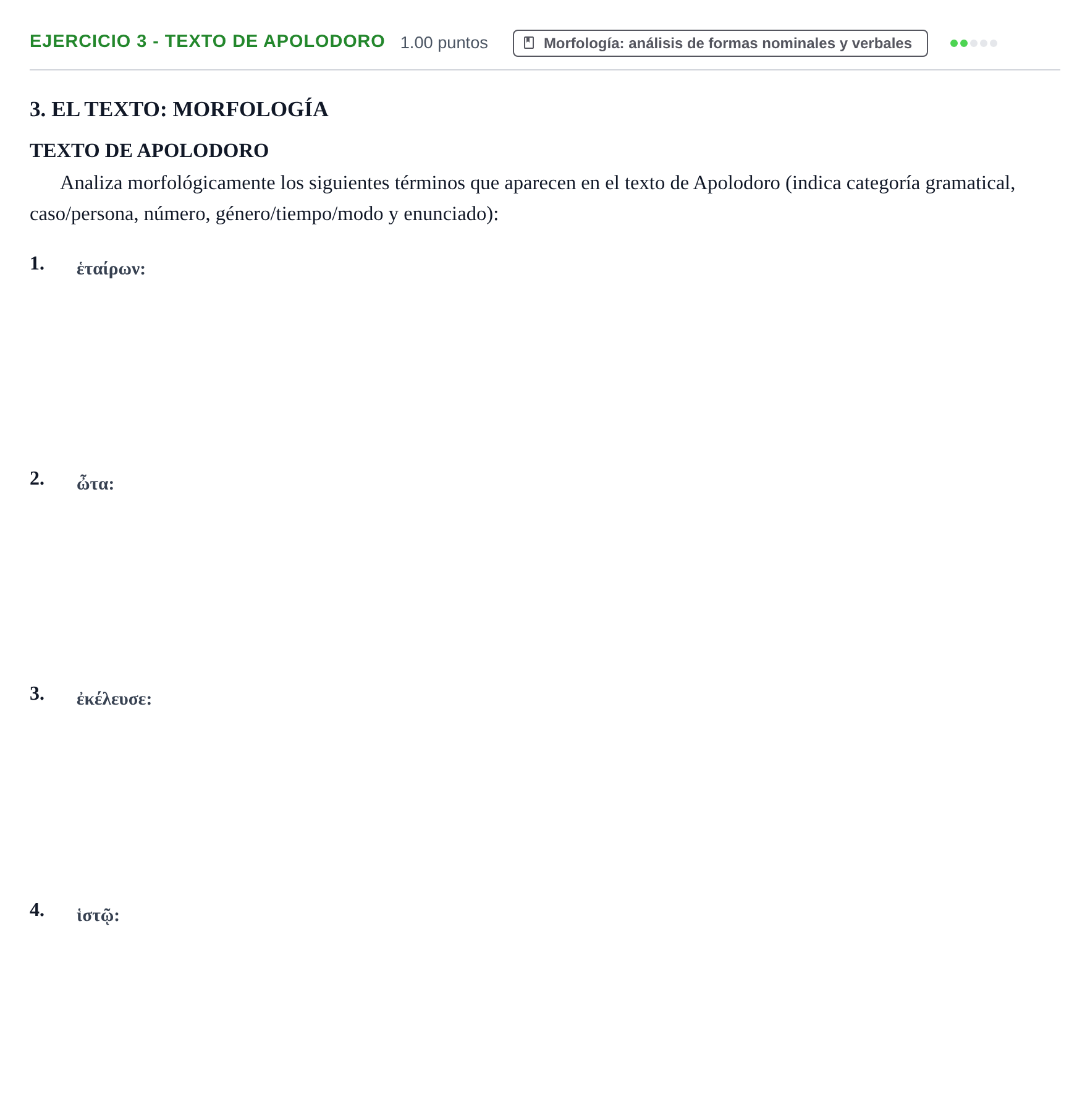 Enunciado: Ejercicio 3 - Texto de Apolodoro · Griego II PAU Castilla-La Mancha Ordinaria 2026