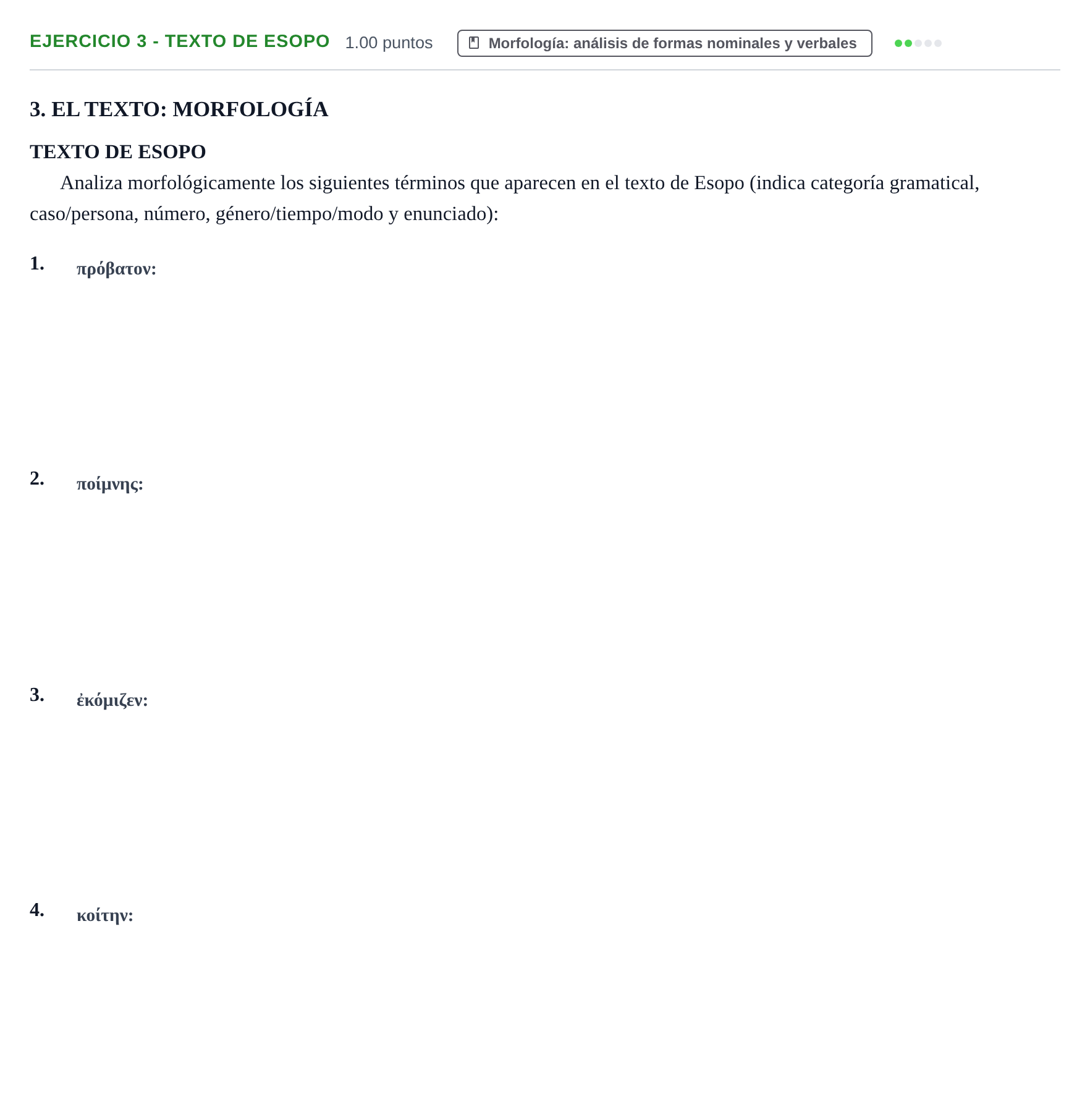 Enunciado: Ejercicio 3 - Texto de Esopo · Griego II PAU Castilla-La Mancha Ordinaria 2026