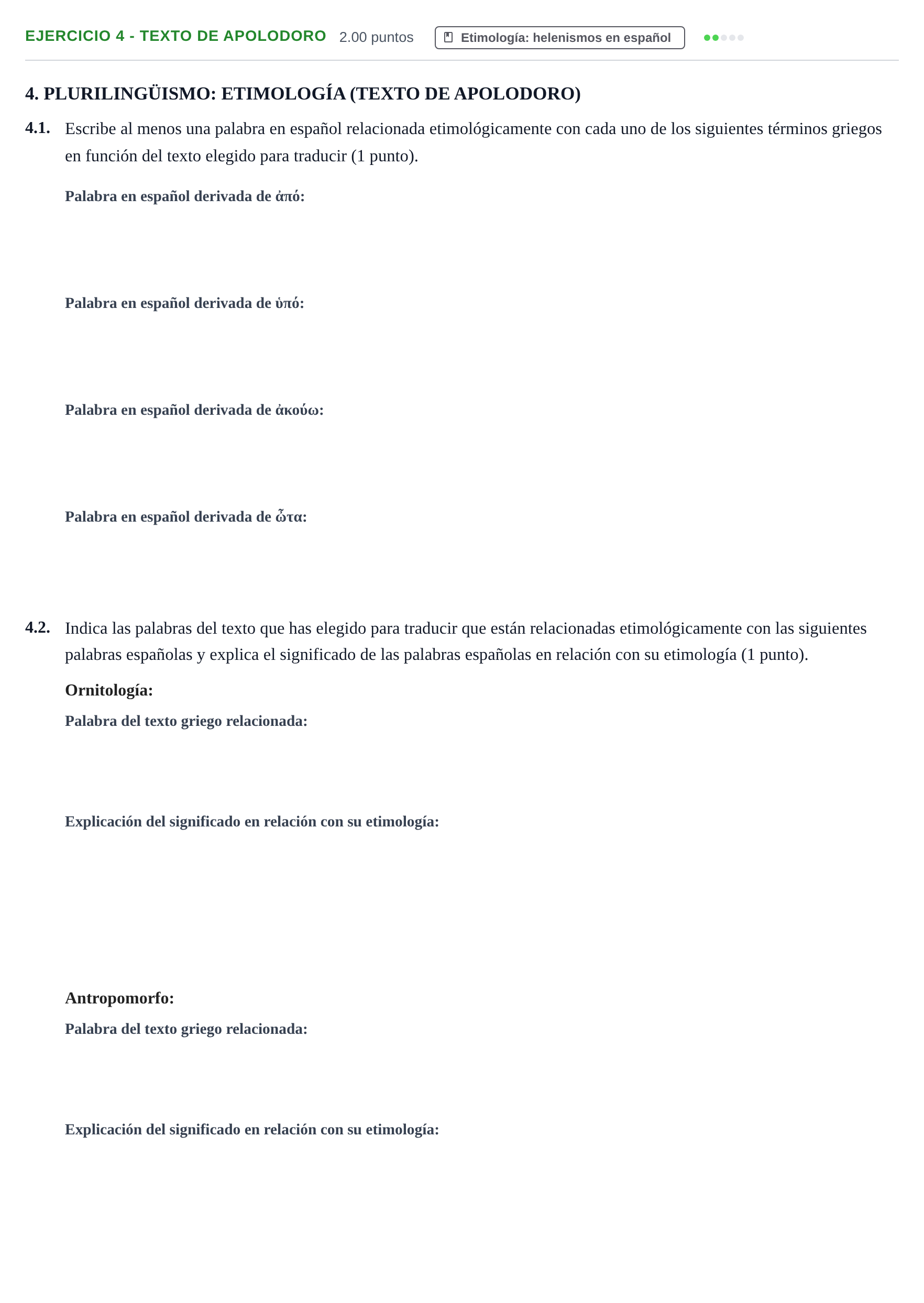 Enunciado: Ejercicio 4 - Texto de Apolodoro · Griego II PAU Castilla-La Mancha Ordinaria 2026