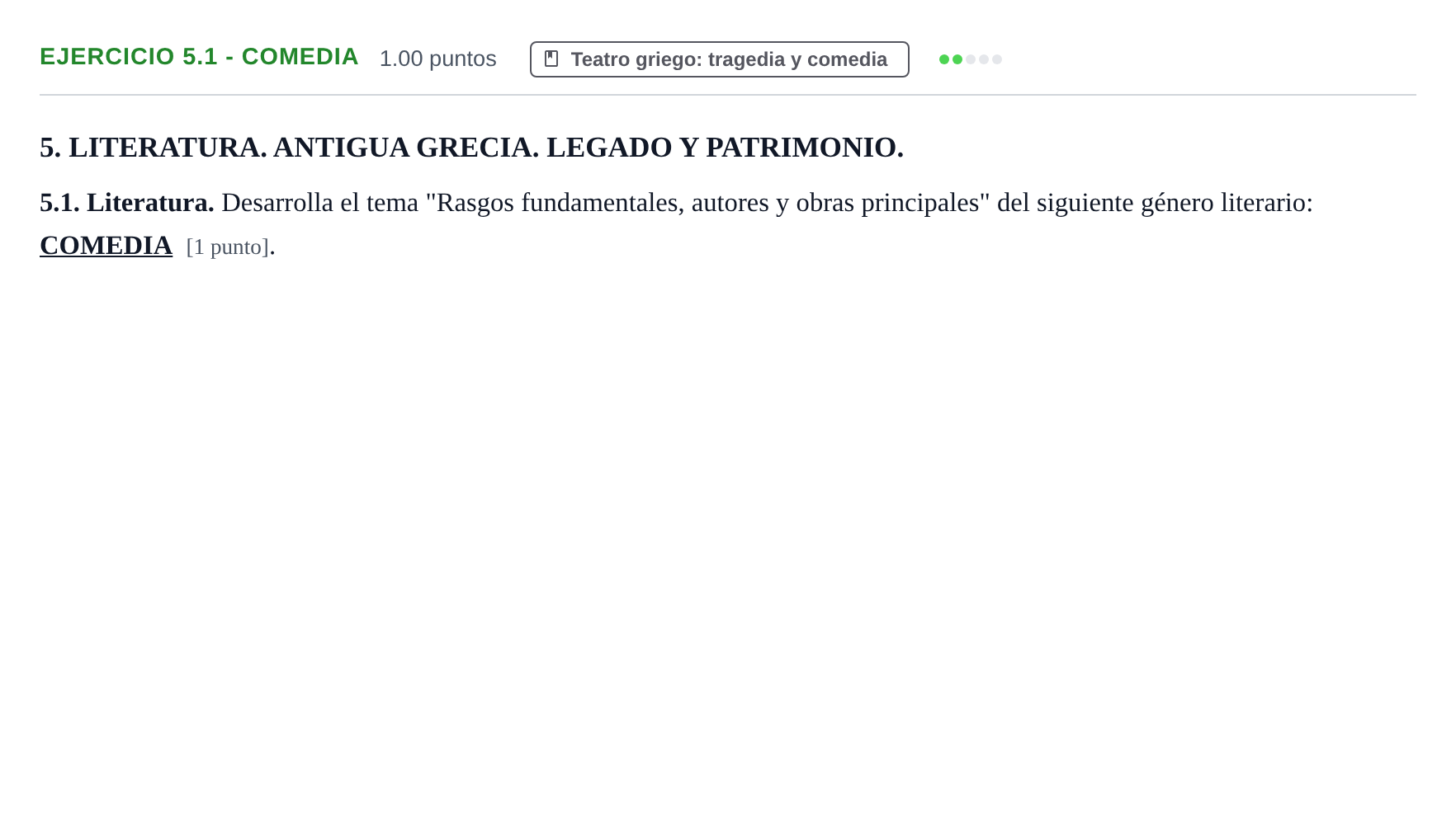 Enunciado: Ejercicio 5.1 - Comedia · Griego II PAU Castilla-La Mancha Ordinaria 2026