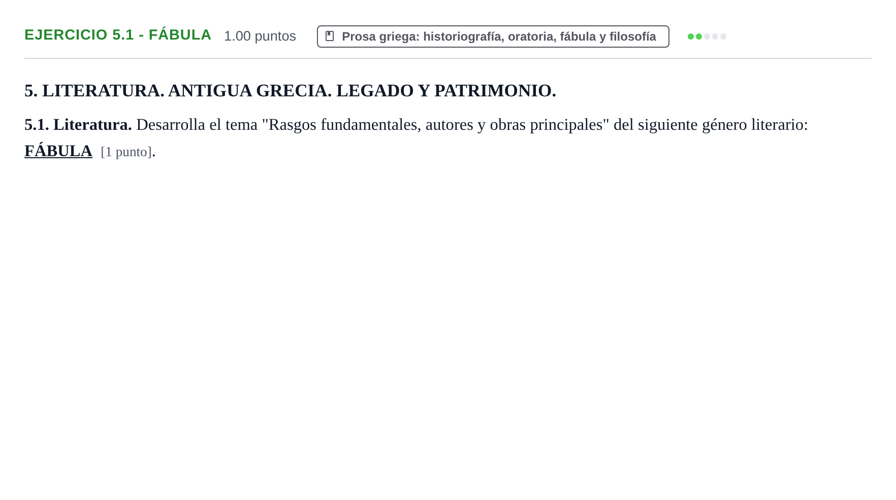 Enunciado: Ejercicio 5.1 - Fábula · Griego II PAU Castilla-La Mancha Ordinaria 2026