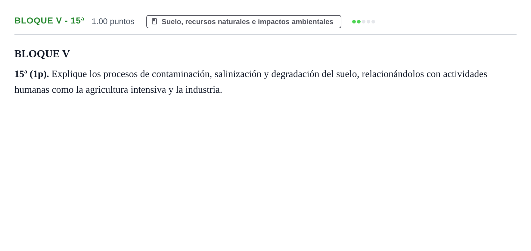 Enunciado: Bloque V - 15ª · Geología y Ciencias Ambientales PAU Castilla-La Mancha Ordinaria 2026