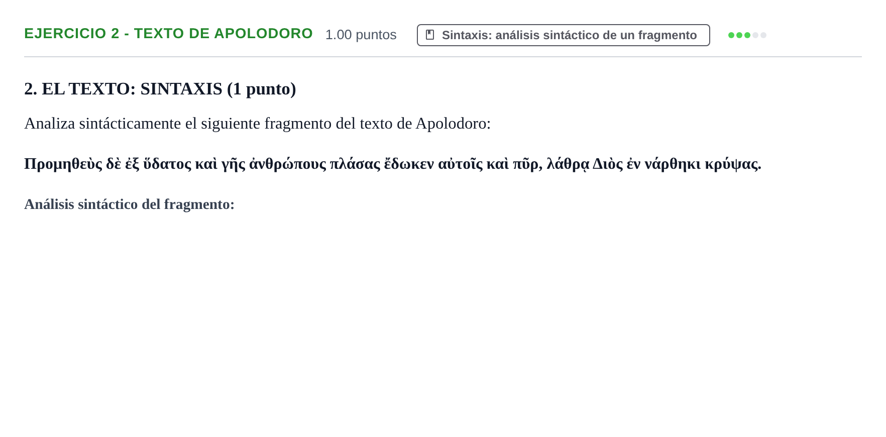 Enunciado: Ejercicio 2 - Texto de Apolodoro · Griego II PAU Castilla-La Mancha Extraordinaria 2026