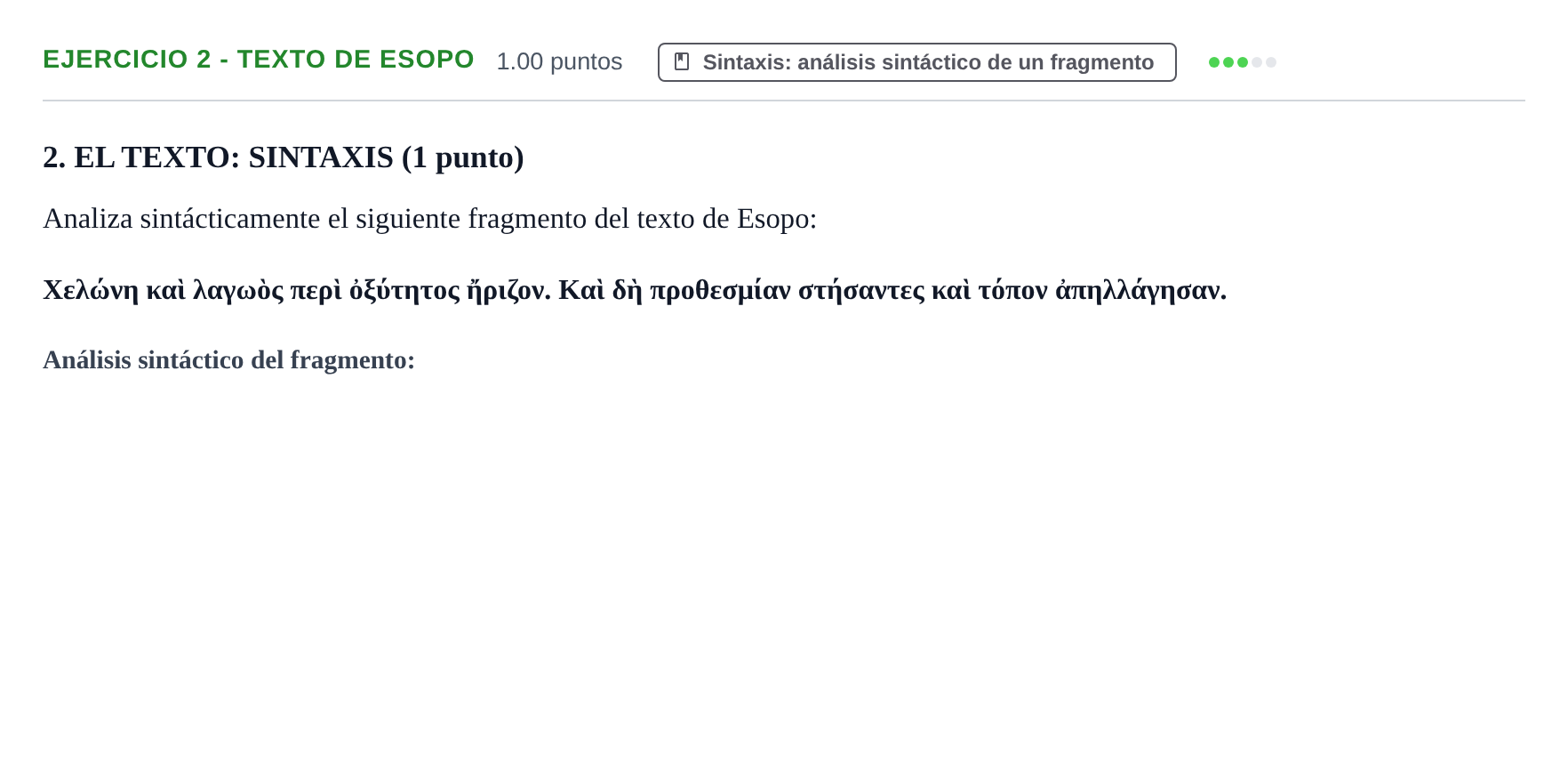 Enunciado: Ejercicio 2 - Texto de Esopo · Griego II PAU Castilla-La Mancha Extraordinaria 2026