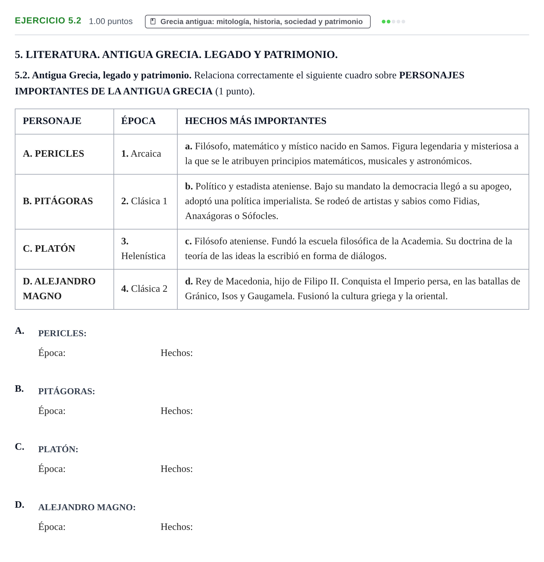 Enunciado: Ejercicio 5.2 · Griego II PAU Castilla-La Mancha Extraordinaria 2026