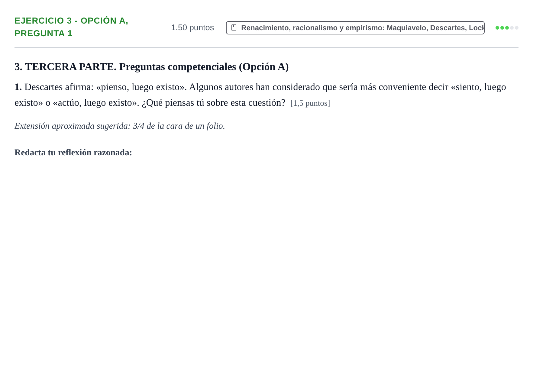 Enunciado: Ejercicio 3 - Opción A, pregunta 1 · Historia de la Filosofía PAU Castilla-La Mancha Extraordinaria 2026