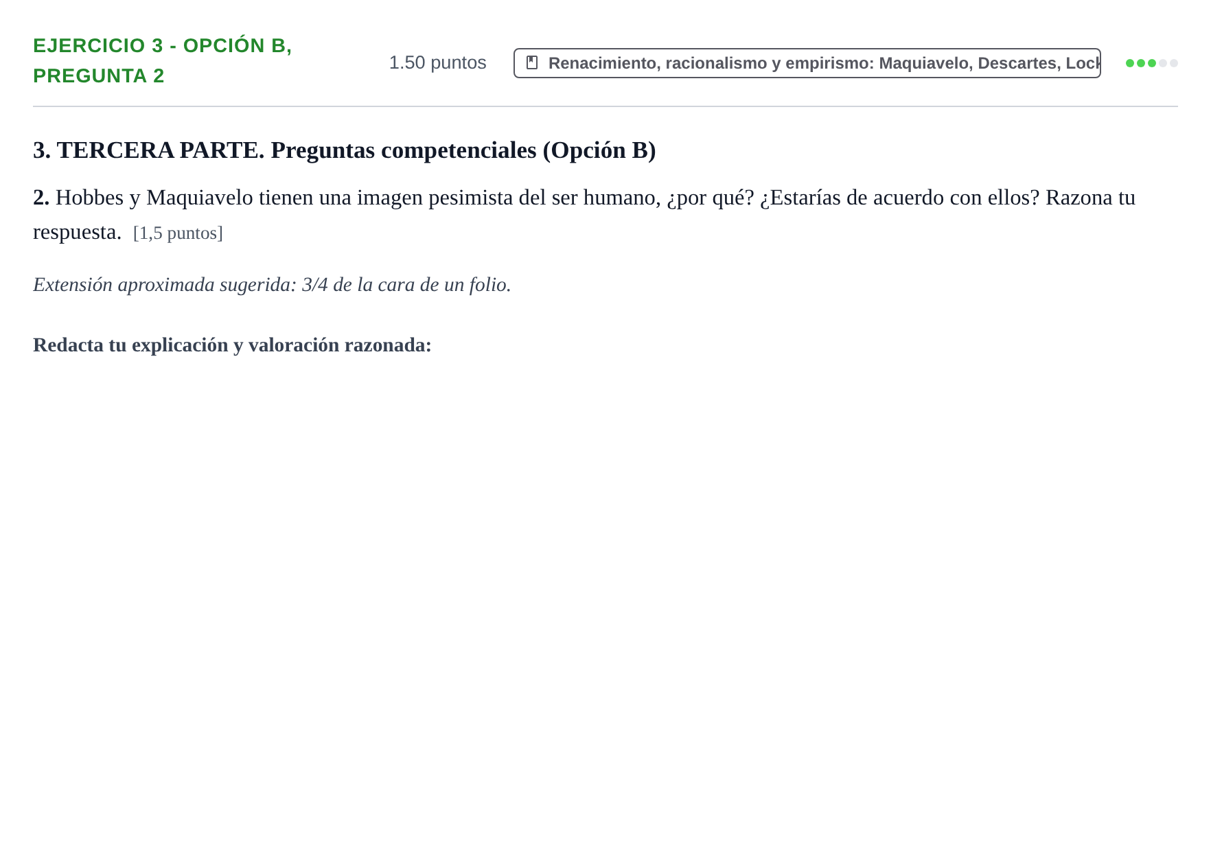 Enunciado: Ejercicio 3 - Opción B, pregunta 2 · Historia de la Filosofía PAU Castilla-La Mancha Extraordinaria 2026