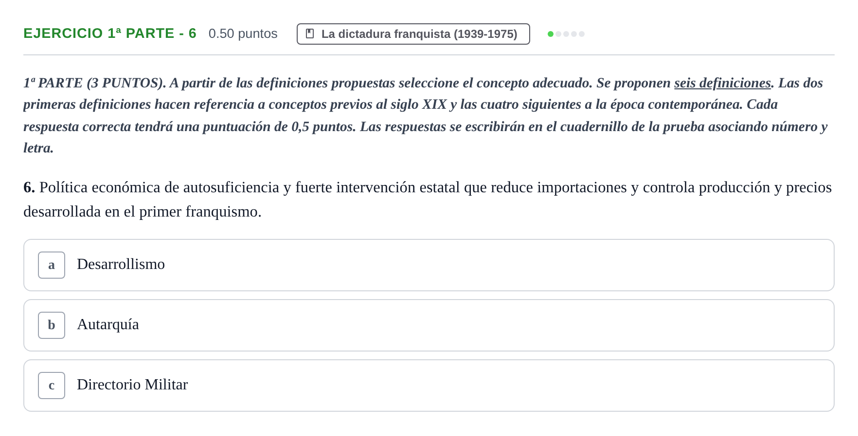 Enunciado: Ejercicio 1ª Parte - 6 · Historia de España PAU Castilla-La Mancha Extraordinaria 2026