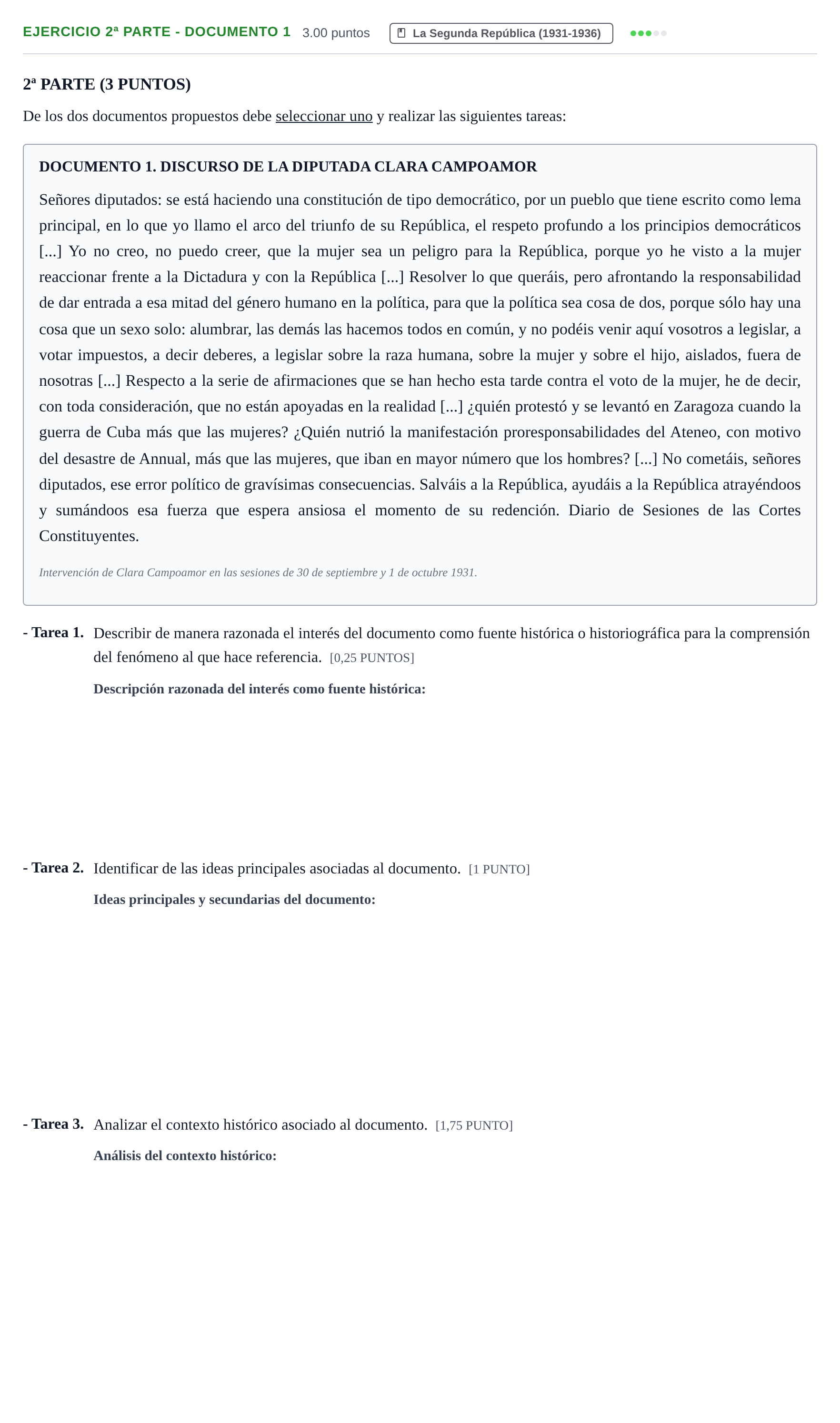 Enunciado: Ejercicio 2ª Parte - Documento 1 · Historia de España PAU Castilla-La Mancha Extraordinaria 2026