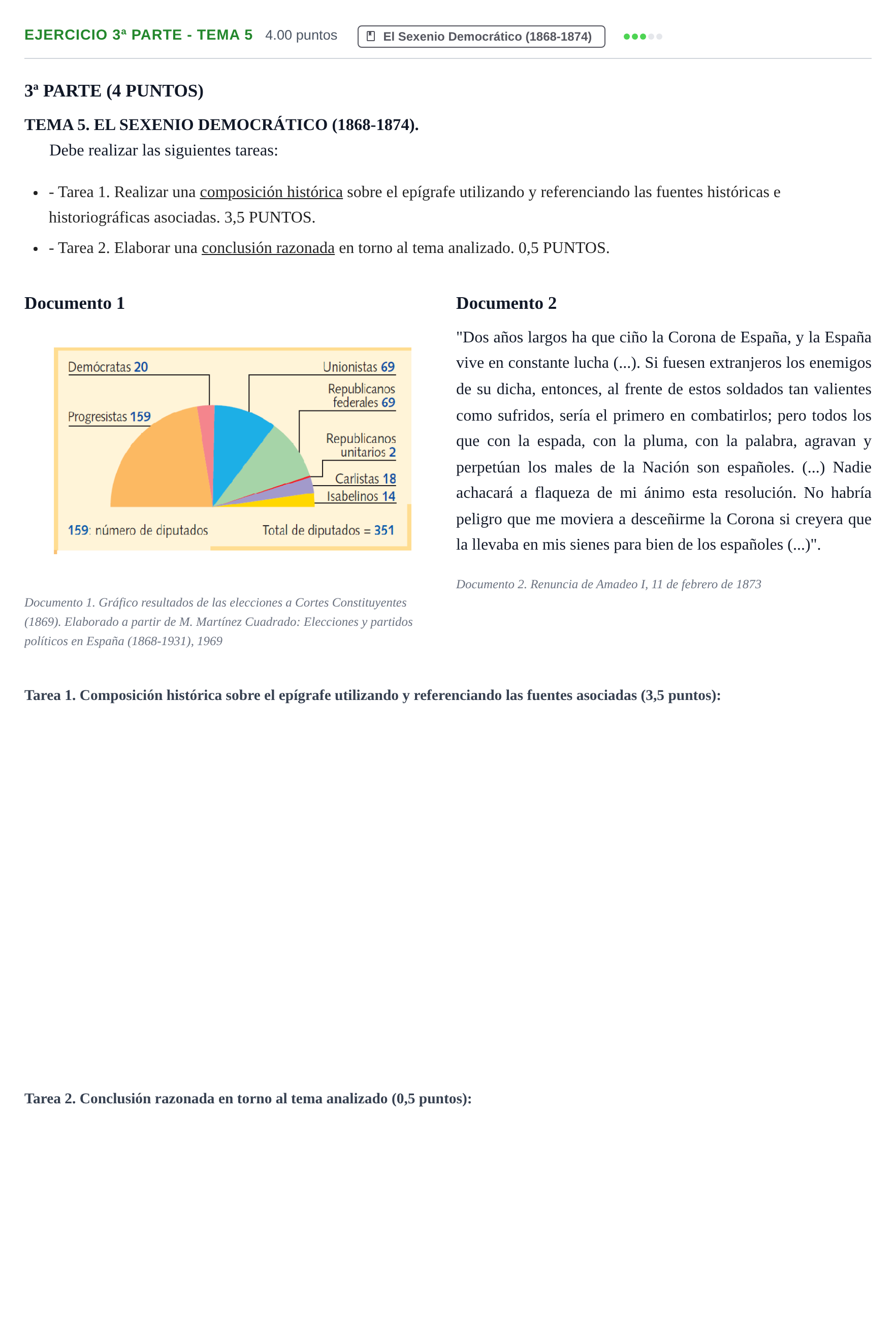Enunciado: Ejercicio 3ª Parte - Tema 5 · Historia de España PAU Castilla-La Mancha Extraordinaria 2026
