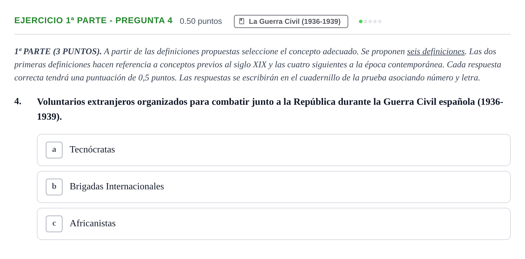 Enunciado: Ejercicio 1ª Parte - Pregunta 4 · Historia de España PAU Castilla-La Mancha Ordinaria 2026