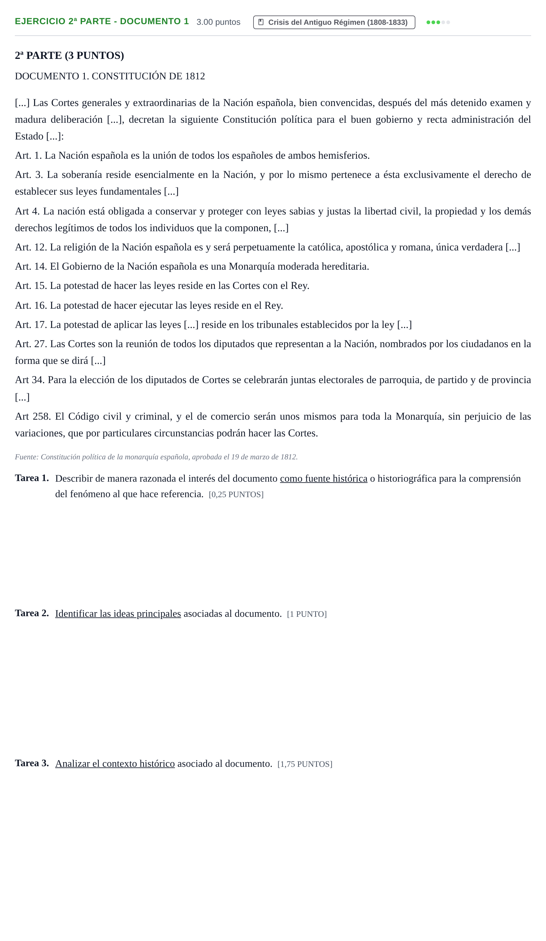 Enunciado: Ejercicio 2ª Parte - Documento 1 · Historia de España PAU Castilla-La Mancha Ordinaria 2026