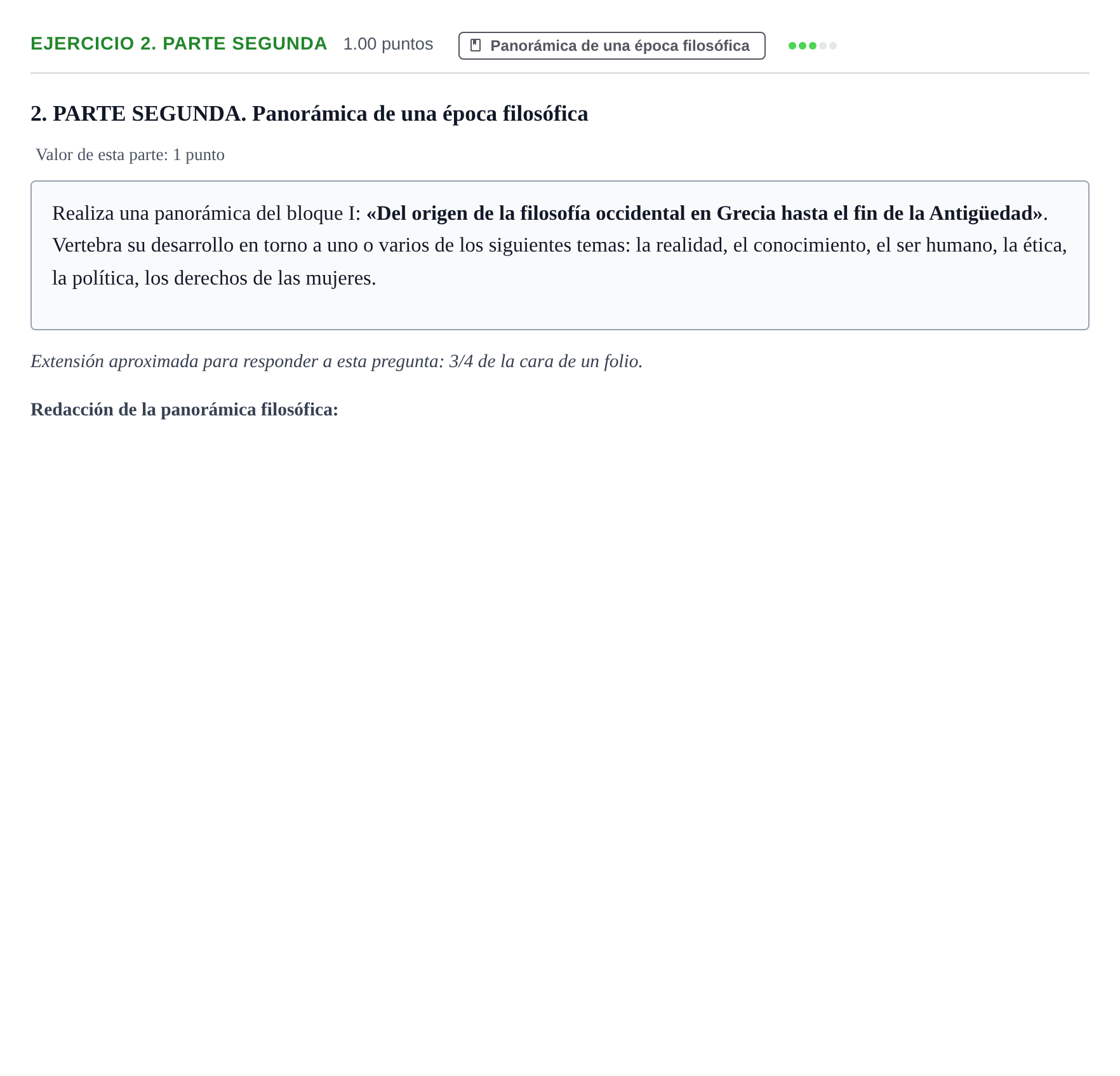 Enunciado: Ejercicio 2. Parte segunda · Historia de la Filosofía PAU Castilla-La Mancha Ordinaria 2026