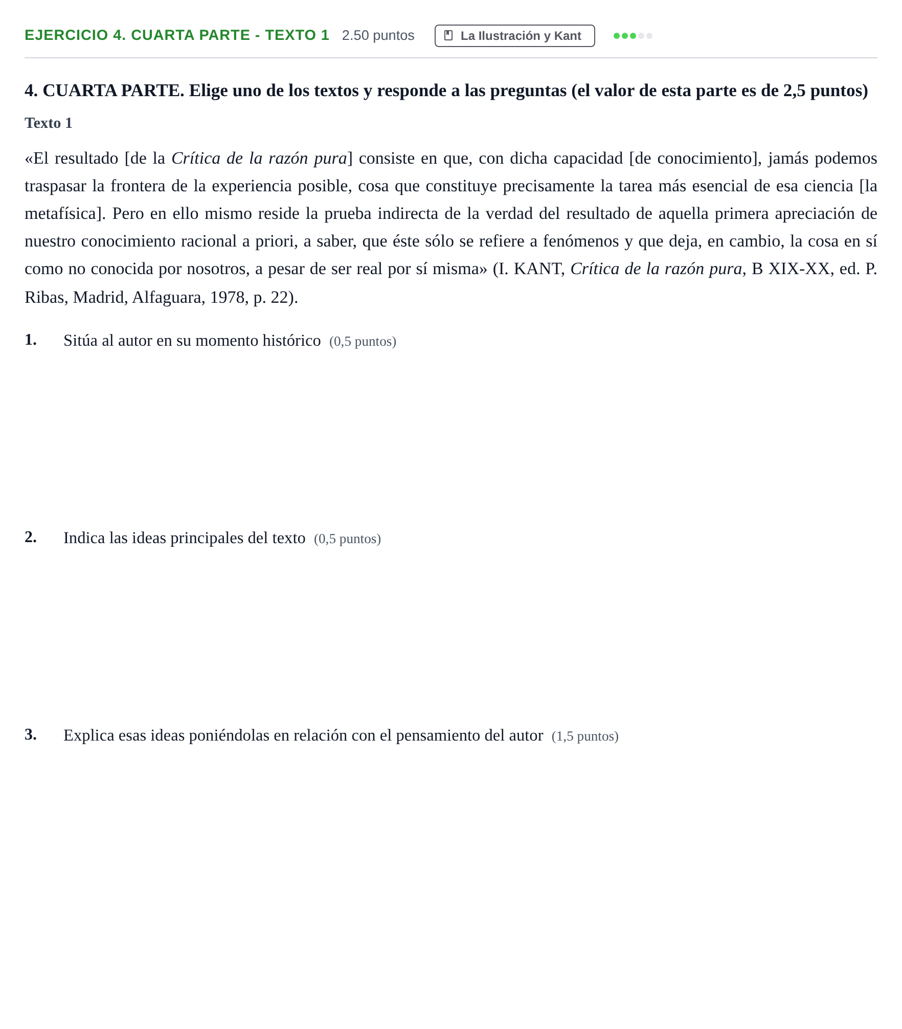 Enunciado: Ejercicio 4. Cuarta parte - Texto 1 · Historia de la Filosofía PAU Castilla-La Mancha Ordinaria 2026