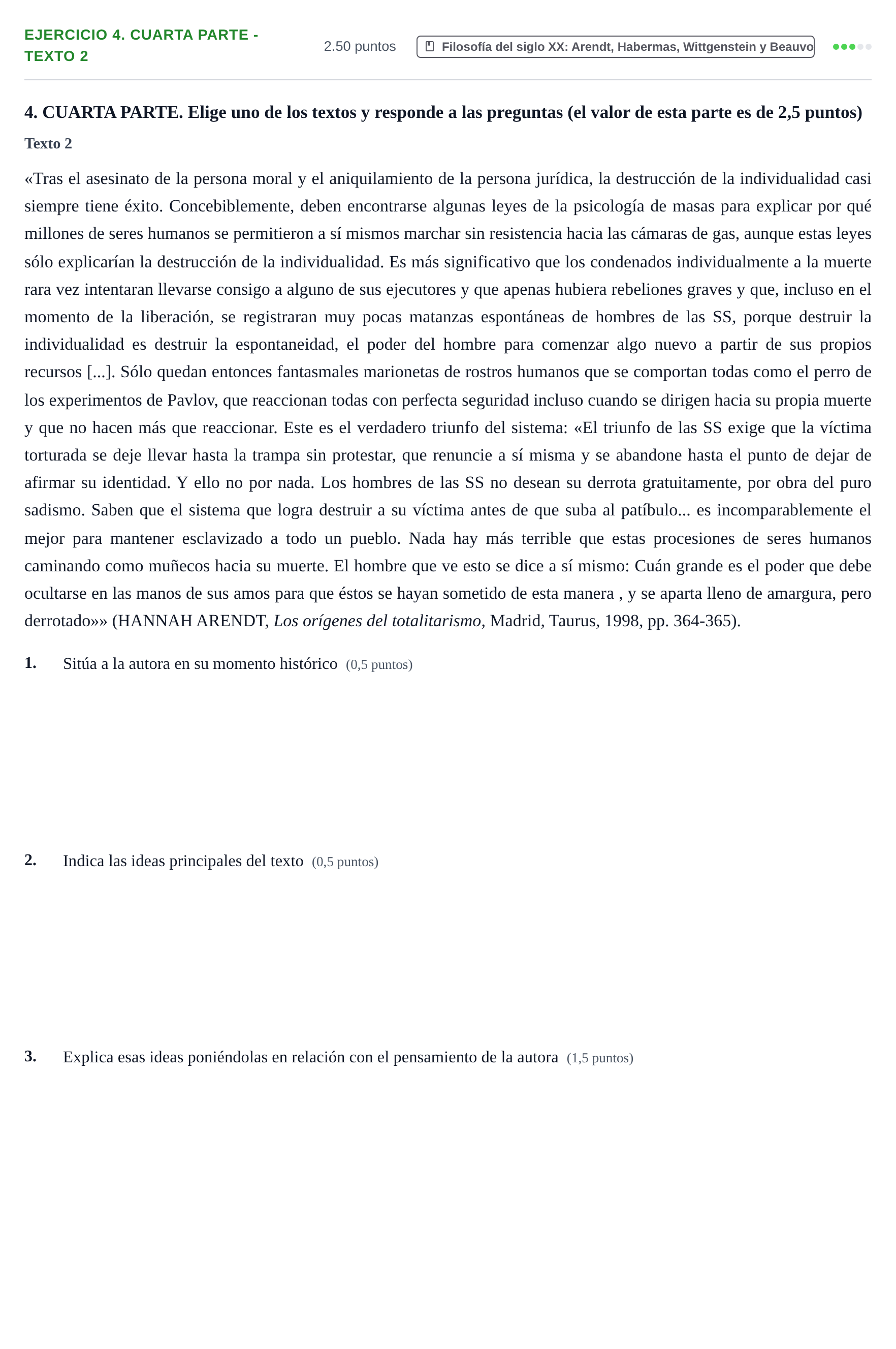 Enunciado: Ejercicio 4. Cuarta parte - Texto 2 · Historia de la Filosofía PAU Castilla-La Mancha Ordinaria 2026