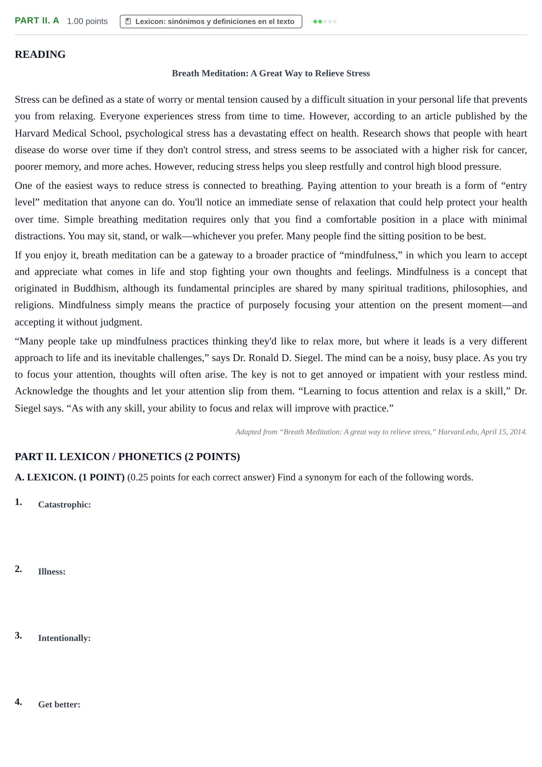 Enunciado: Part II. A - Lexicon · Inglés PAU Castilla-La Mancha Extraordinaria 2026