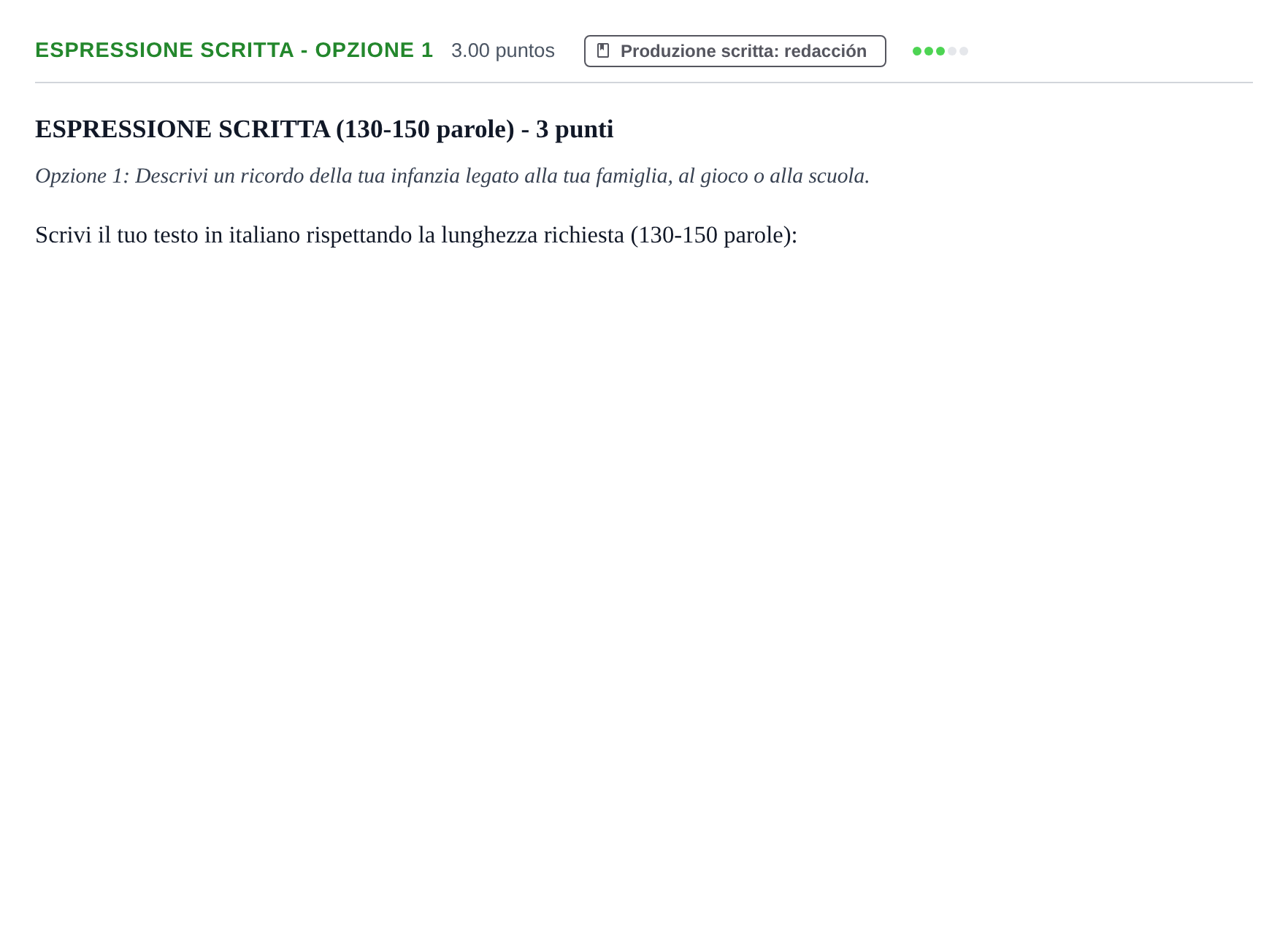 Enunciado: Ejercicio Espressione scritta - Opzione 1 · Italiano PAU Castilla-La Mancha Extraordinaria 2026
