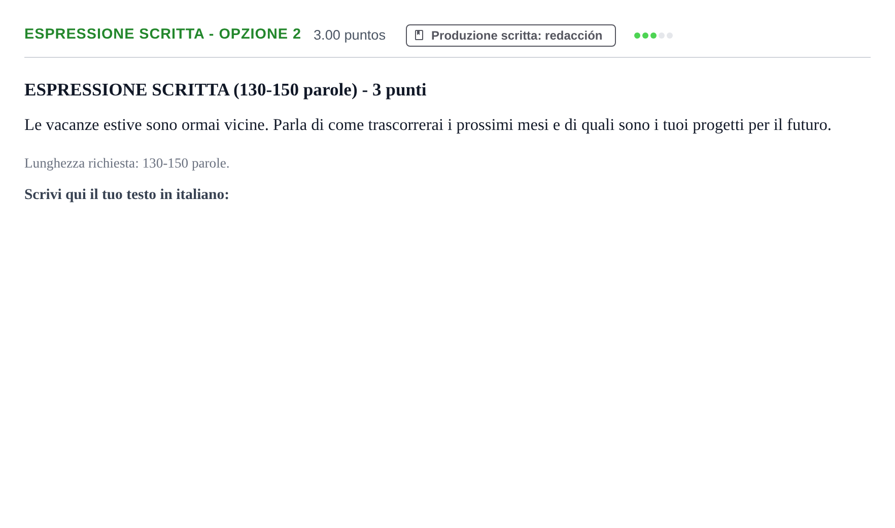 Enunciado: Ejercicio Espressione scritta - Opzione 2 · Italiano PAU Castilla-La Mancha Extraordinaria 2026
